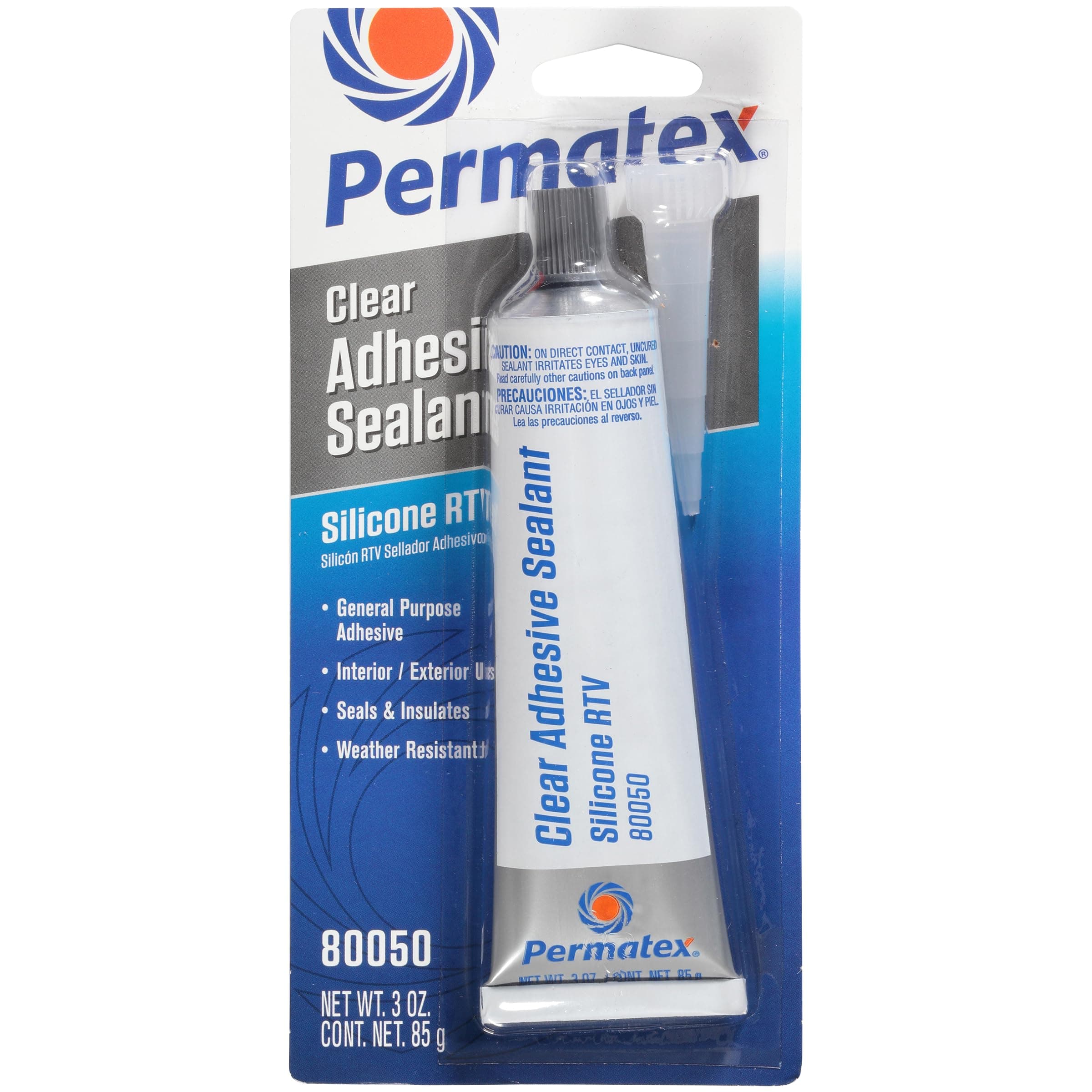 Permatex 80050 Clear RTV Silicone Adhesive Sealant, 3 oz Pack of 1
