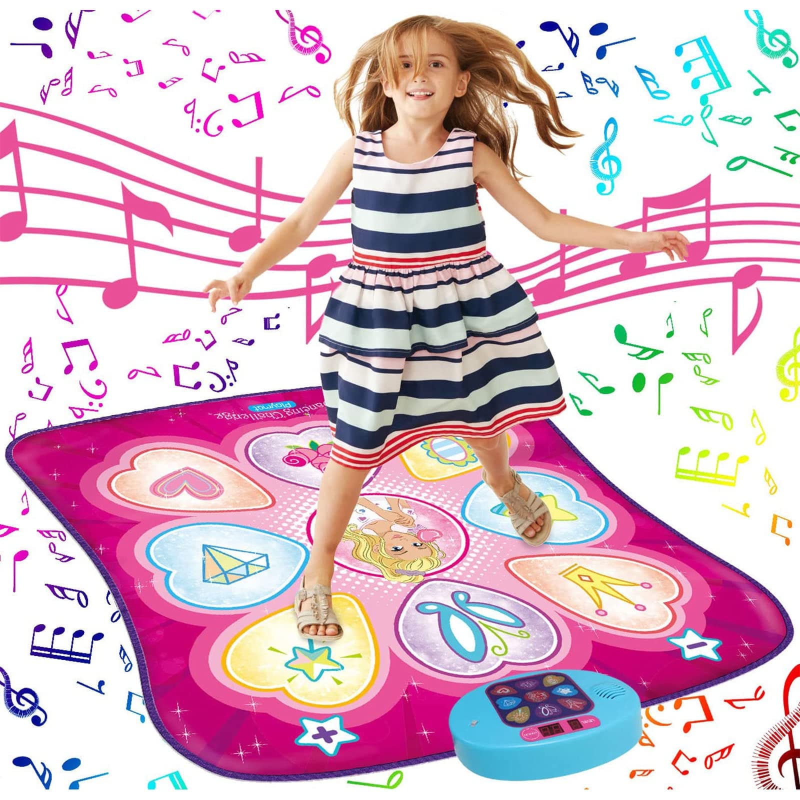 SUNLIN Dance Mat - Rhythm Step Play Mat - Dance Game Toy Pad with LED Lights, Gift for Kids Girls 3-12, Adjustable Volume, Built-in Music, 3 Challenge Levels Pink
