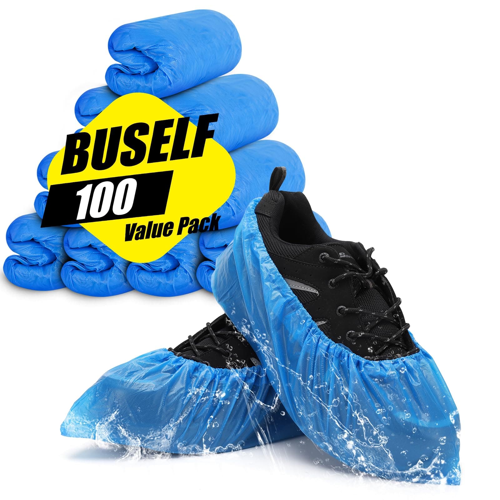 Shoe Covers Disposable Non Slip - Pack of 100 (50 Pairs), Premium Waterproof and Recyclable Shoe Booties Covers for Indoors, Fits Up To 11 US Men and 13 US Women Size Pack. of 100.