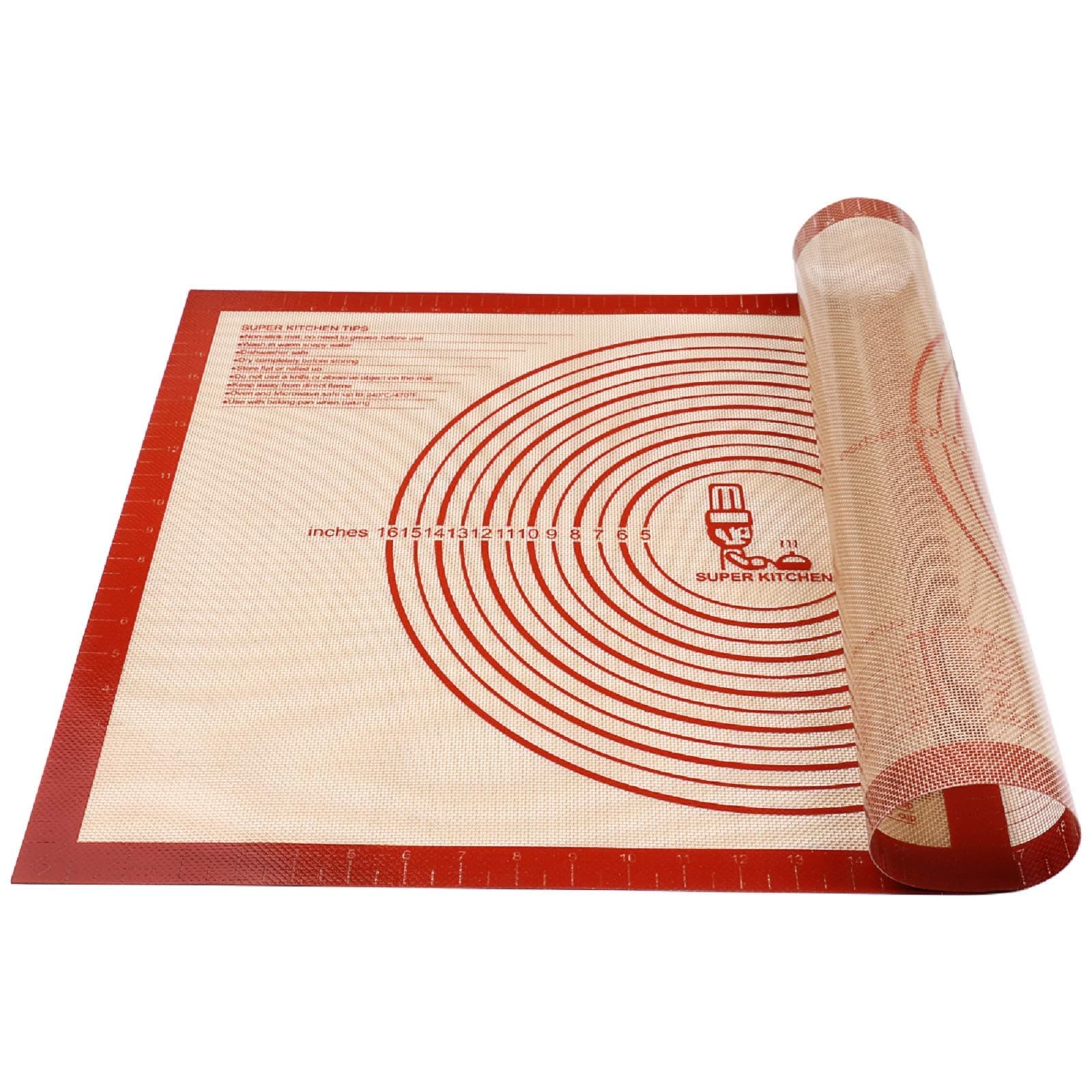Non-slip Silicone Pastry Mat Extra Large with Measurements 28''By 20'' for Silicone Baking Mat, Counter, Dough Rolling, Oven Liner,Fondant/Pie Crust By Folksy Super Kitchen Red 28"L x 20"W