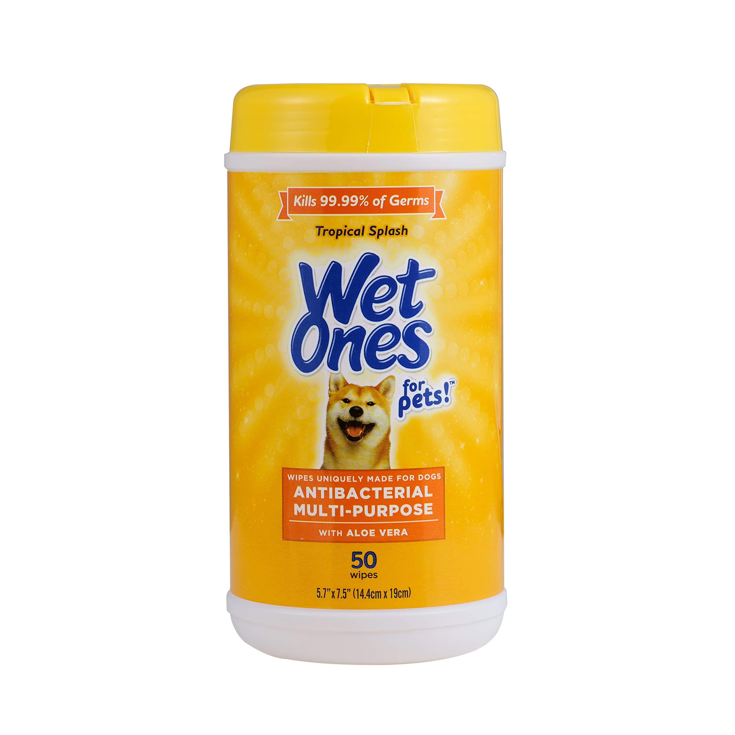 Wet Ones for Pets Multi-Purpose Dog Wipes With Aloe Vera | Dog Wipes For All Dogs in Tropical Splash, Wet Ones Wipes for Paws & All Purpose | 50 Ct Cannister Dog Wipes Tropical Splash 50 Count (Pack of 1)