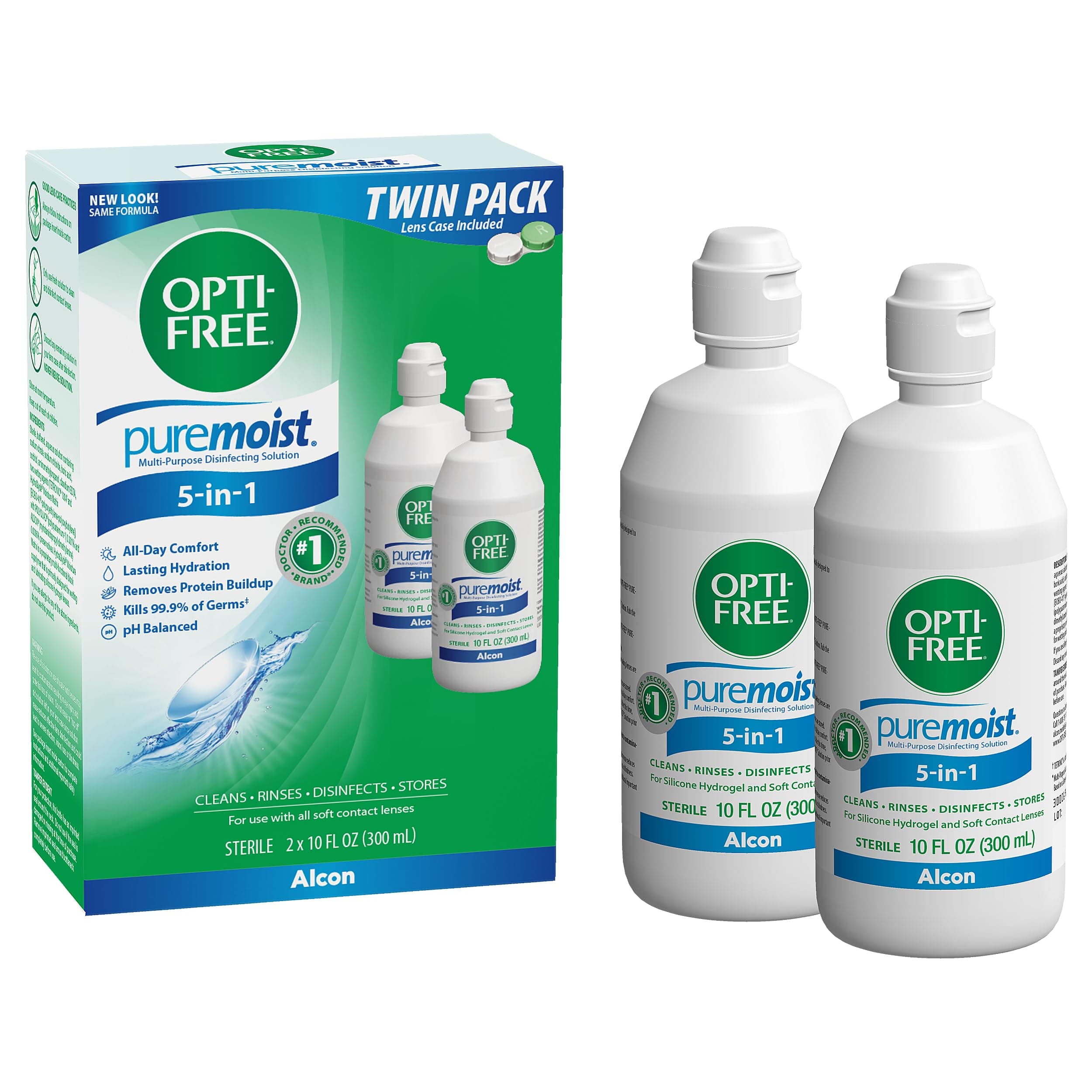 Opti-Free Puremoist Multi-Purpose Contact Lens Solution with Lens Case, 20 Fl Oz (pack of 2- 10oz bottles)
