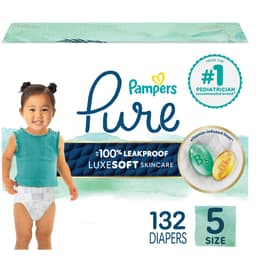 Pampers Pure Protection Baby Diapers, Size 5 (27+ lbs), 132 Count, Up to 100% Leakproof, Premium Plant-based Skin Protection, Hypoallergenic Soft Diapers Size 5 132