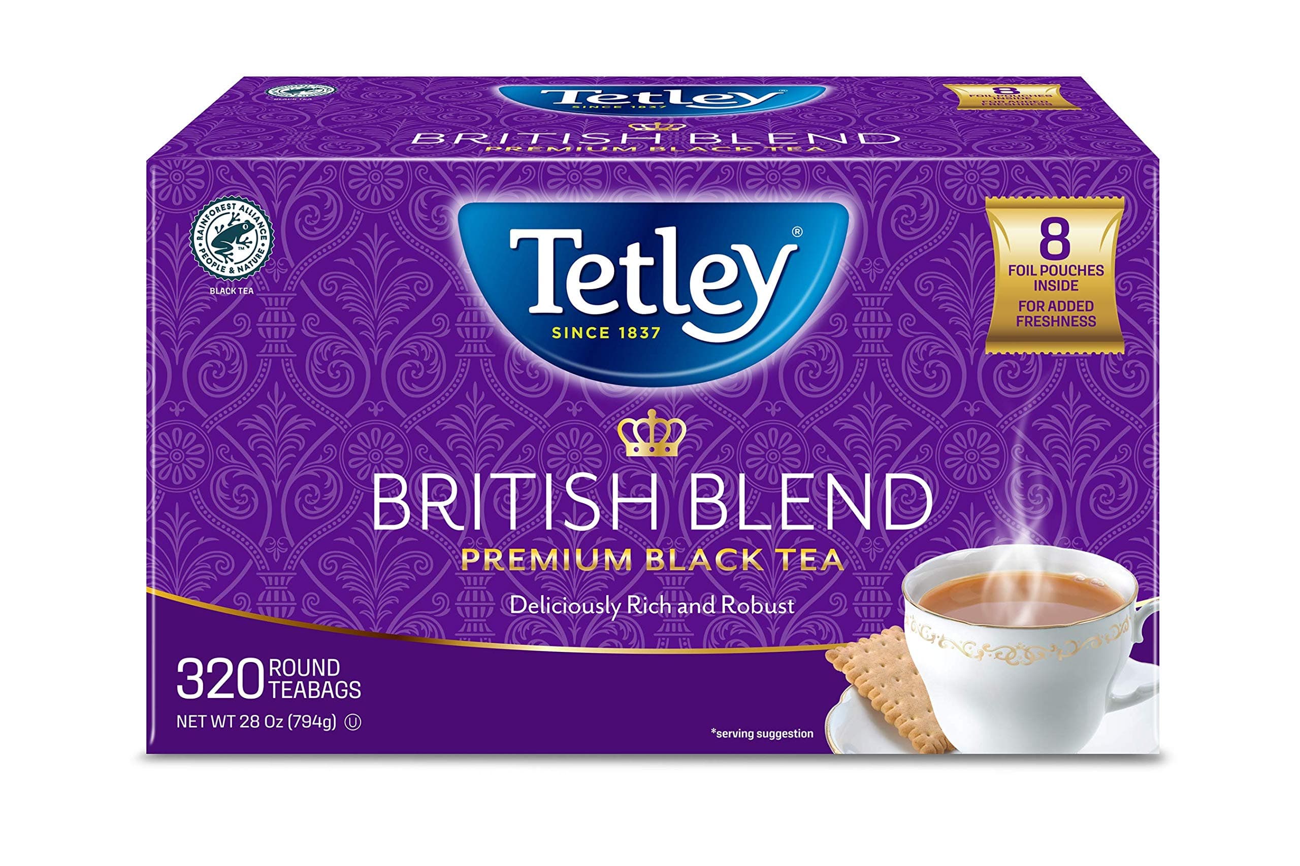 Tetley British Blend Premium Black Tea, 320 Teabags, Rainforest Alliance Certified Black Tea 320 Tea Bags (Pack of 1)