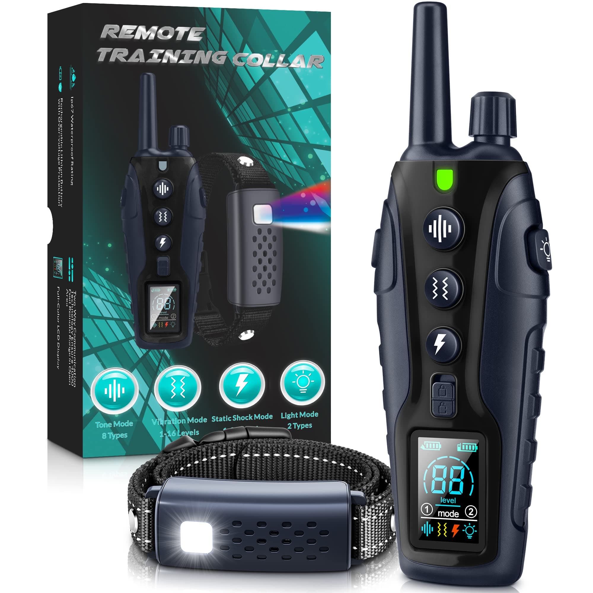 Dog Training Collar - 4000FT Dog Training Collar with Remote Waterproof e Collar with Flashing Light, Adjustable Pitch Beep(1-8), Vibration(1-16), and Keypad Lock Black