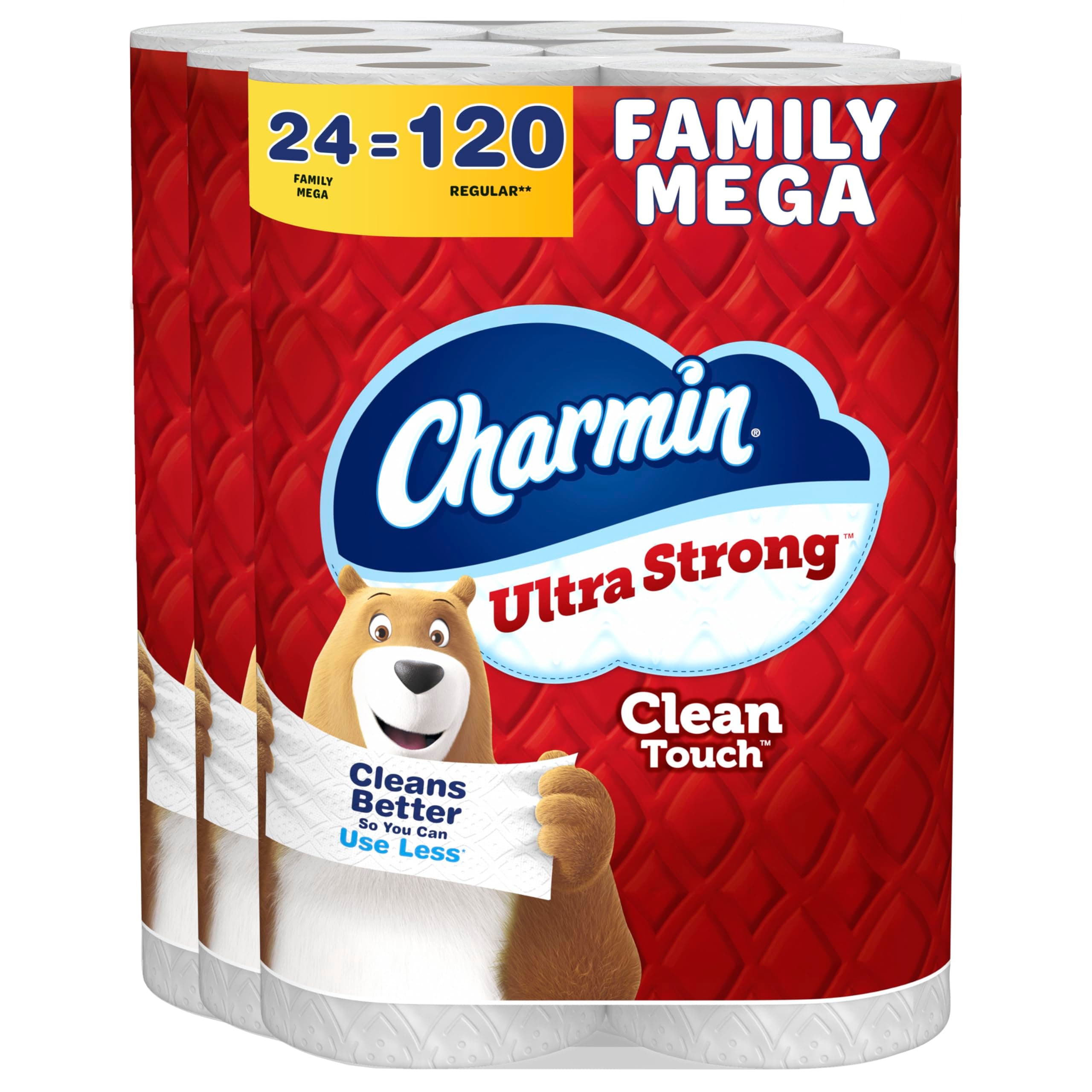 Charmin Ultra Strong Clean Touch Toilet Paper, 24 Family Mega Rolls = 120 Regular Rolls Family Mega 275 sheet (Pack of 24)