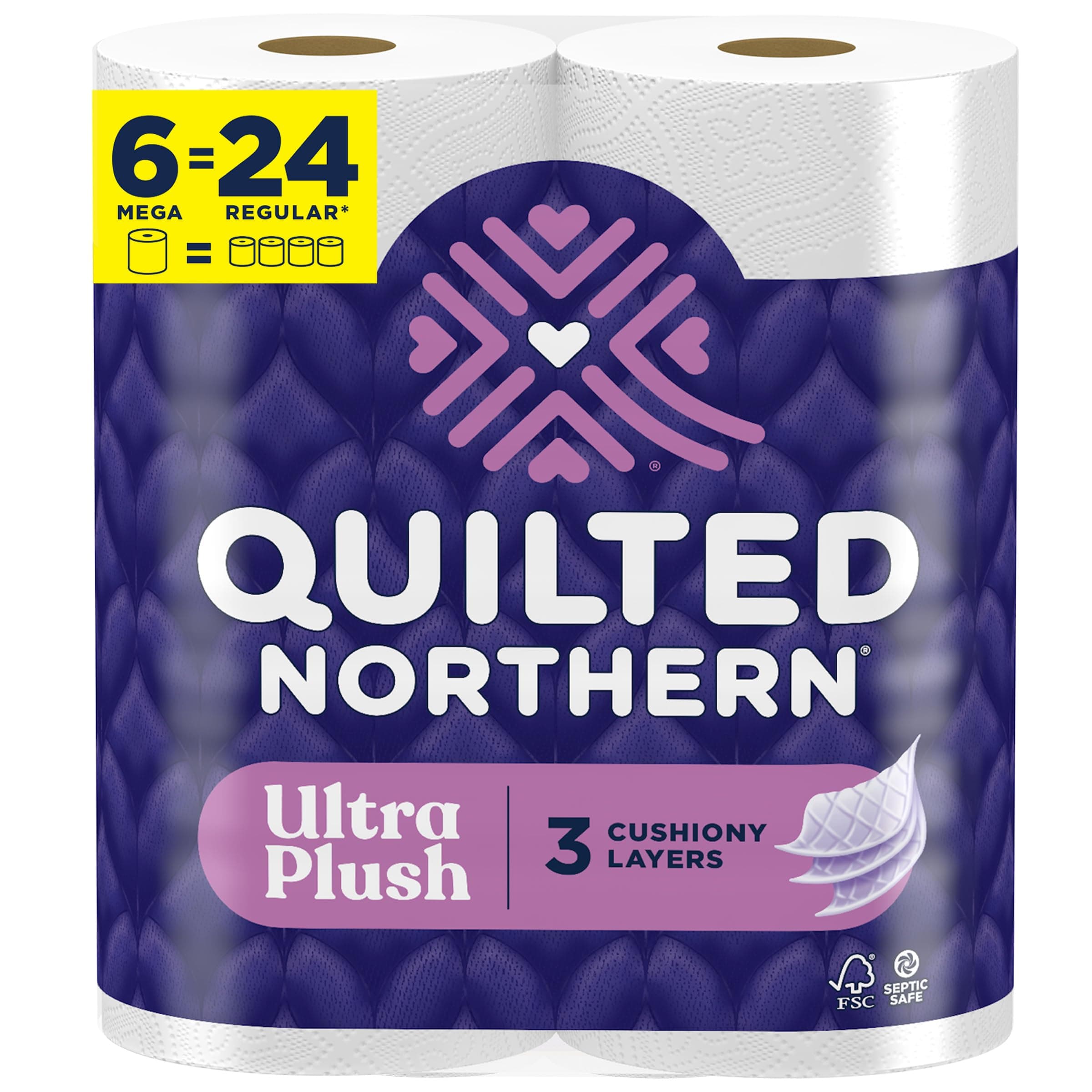 Quilted Northern Ultra Plush Toilet Paper, 6 Mega Rolls = 24 Regular Rolls, 3X Thicker*, 3 Ply Soft Toilet Tissue 6 Mega Rolls (Pack of 1)
