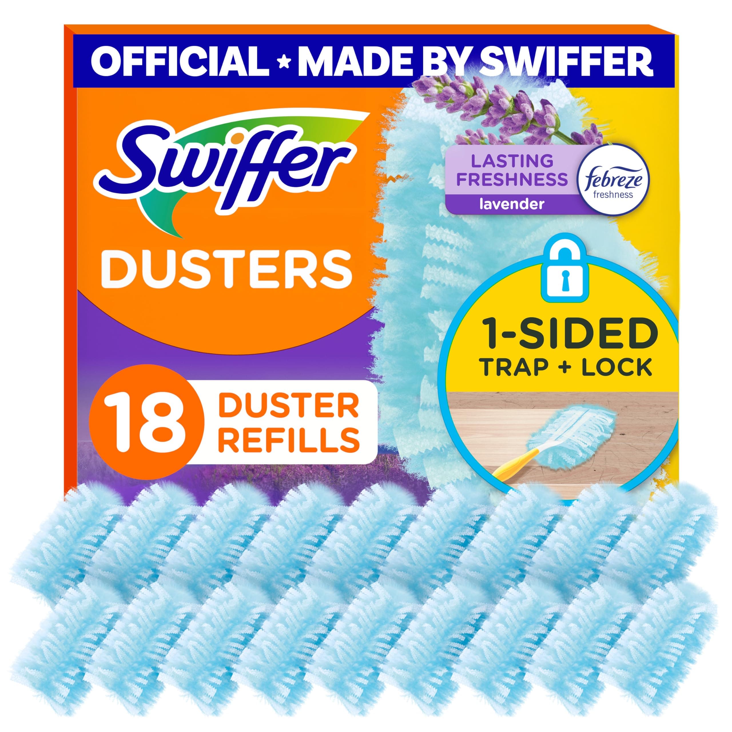 Swiffer Dusters Refill for Cleaning, Feather & Microfiber Duster Disposable Alternative, for Dusting Furniture, Blinds, Ceiling Fans, Walls, Helps Remove Allergens, Lavender, 18ct 18 Count (Pack of 1) Duster