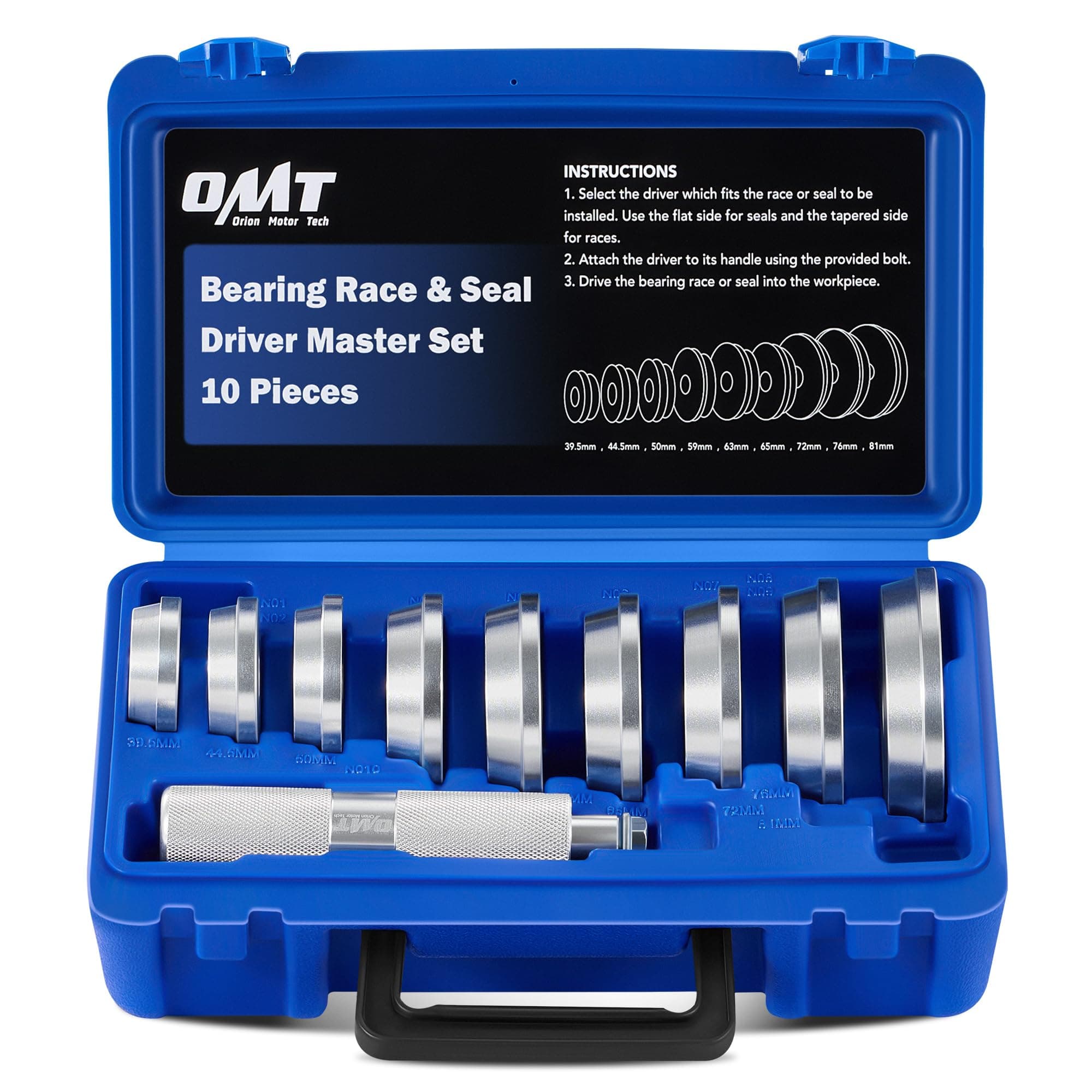 Orion Motor Tech Bearing Press Kit, 10pc Bearing Race and Seal Driver Set with Seal Driver and 9 Bearing Adapters, Seal Installer Bearing Driver Kit for Bearing Installation Large