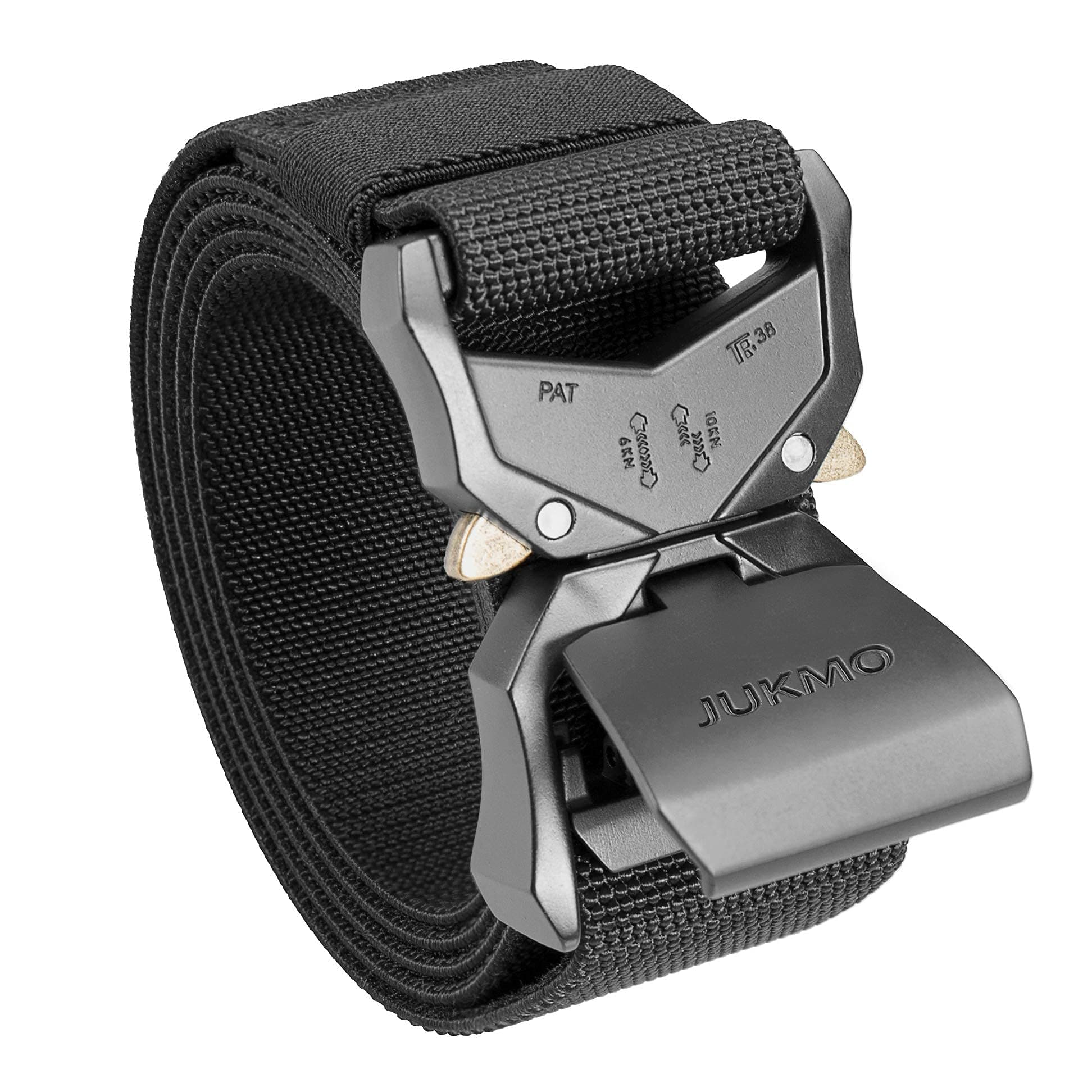 JUKMO Tactical Belt, Military Hiking Rigger 1.5" Nylon Web Work Belt with Heavy Duty Quick Release Buckle Black Medium-for Waist 36"-42" (Length 49")