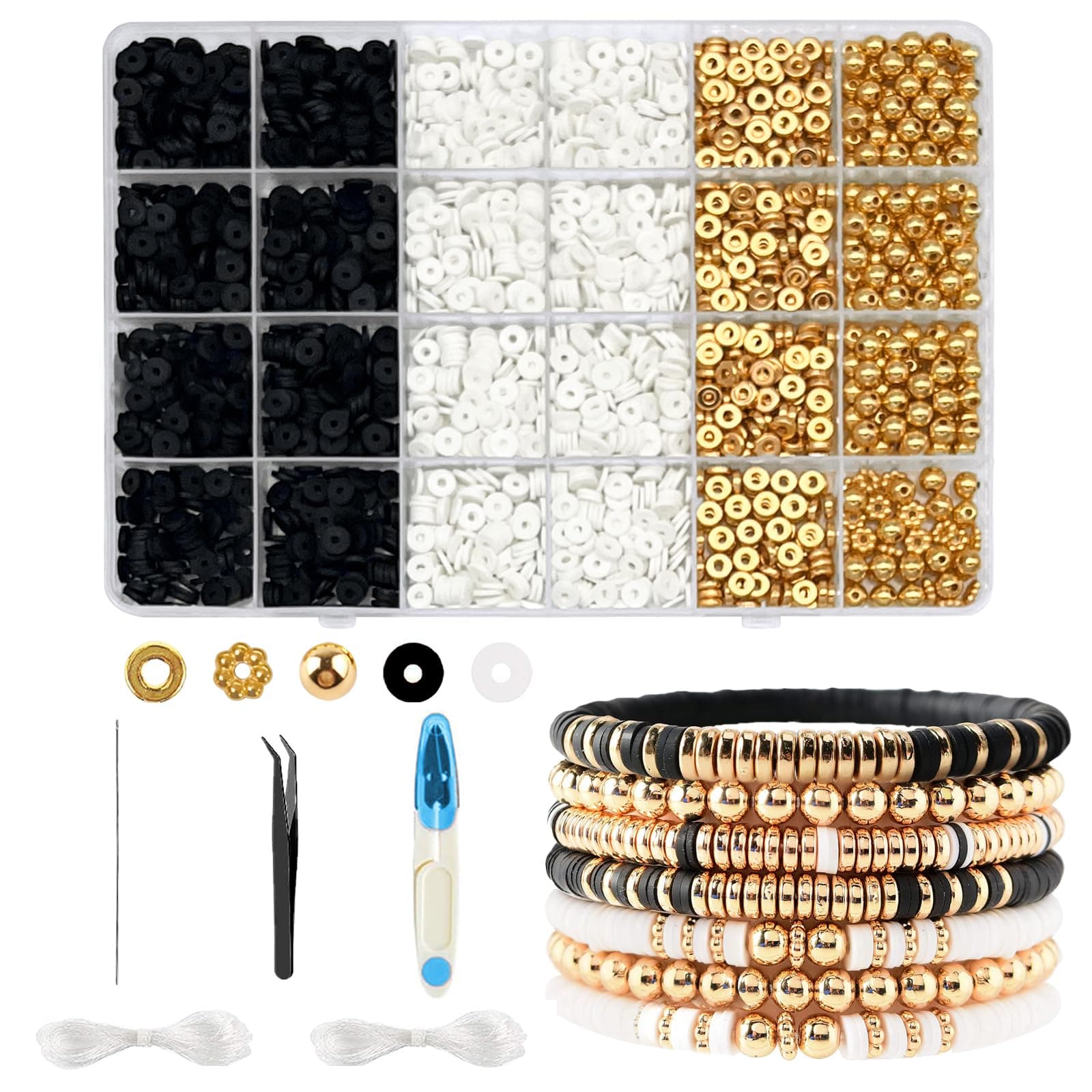 SEMATA Friendship Bracelet Making Kit for Women White & Black Clay Beads - Gold Beads for Bracelets Making & Jewelry Making