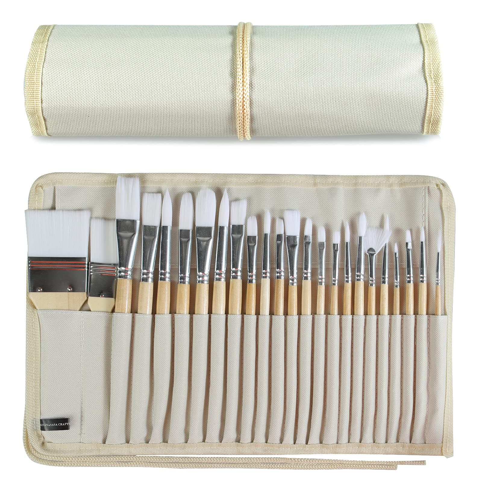 Paint Brushes Set of 24 Pieces Wooden Handles Brushes with Canvas Brush Case, Professional for Oil, Acrylic and Watercolor Painting Large