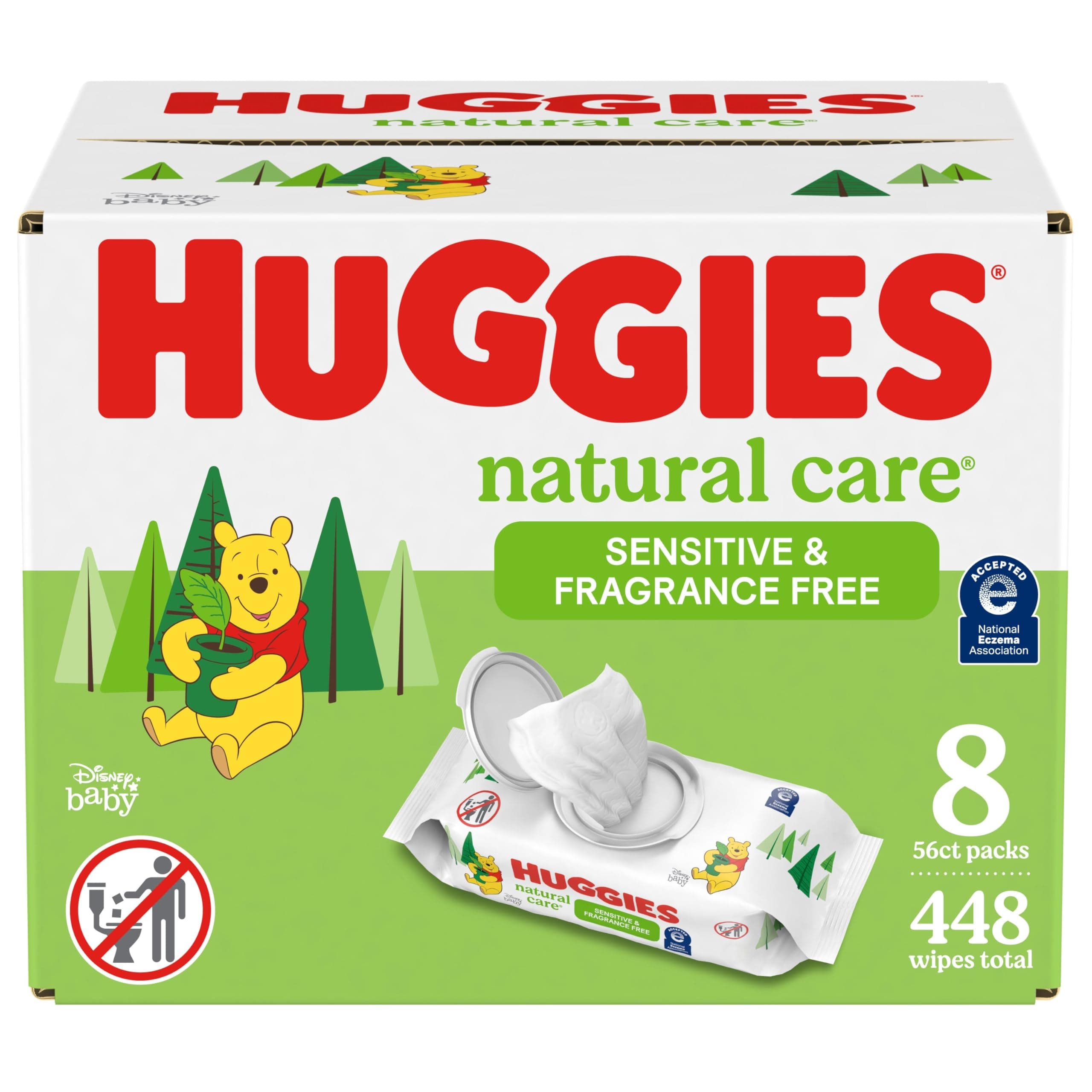 Huggies Natural Care Sensitive Baby Wipes, Unscented, Hypoallergenic, 99% Purified Water, 8 Flip-Top Packs (448 Wipes Total) 56 Count (Pack of 8)
