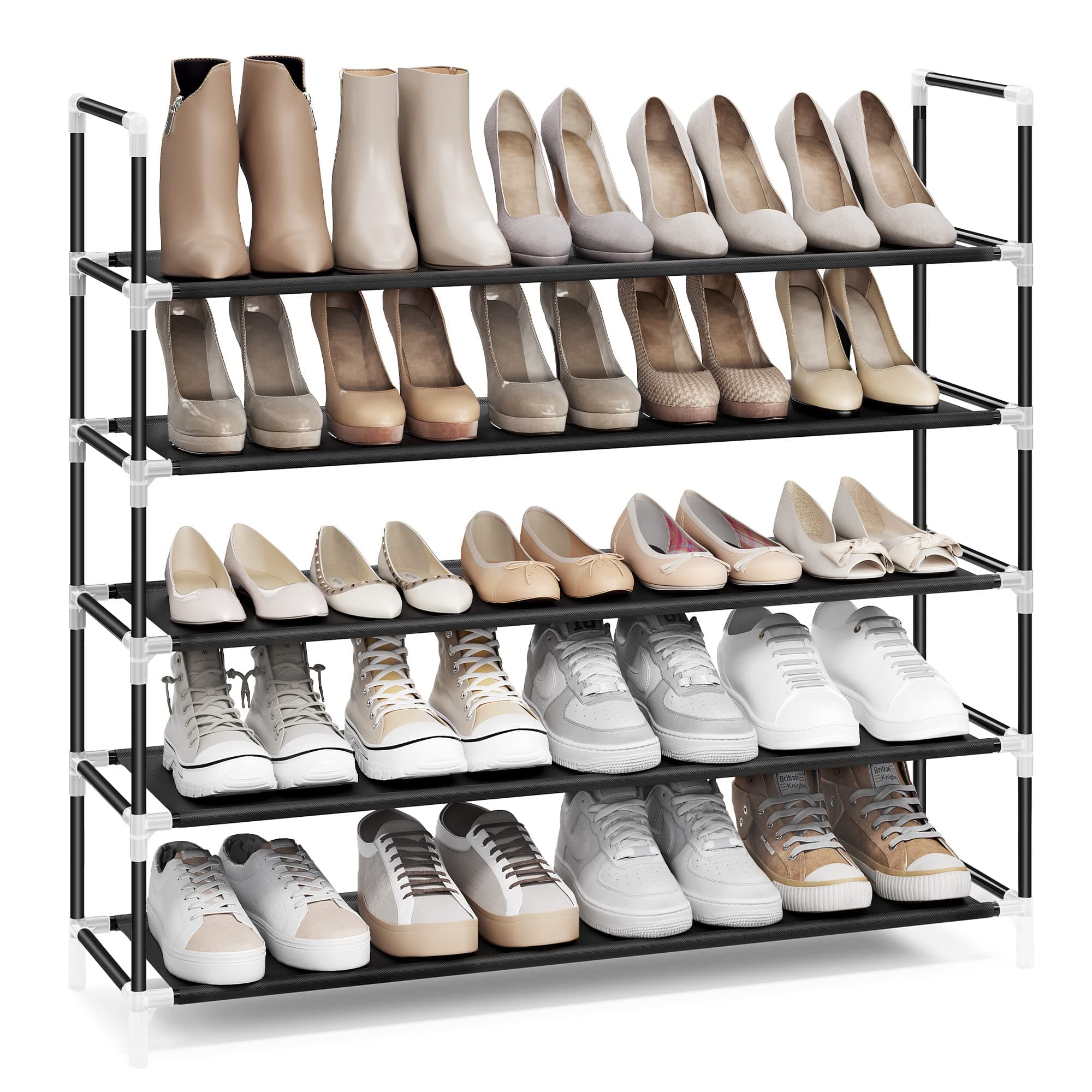 SONGMICS 5-Tier Shoe Rack, Shoe Storage for Hallway Closet, Slim and Space-Saving, Metal Frame, Non-Woven Fabric Shelves, Black ULSH55H 5 Tiers (38.8”W) Black