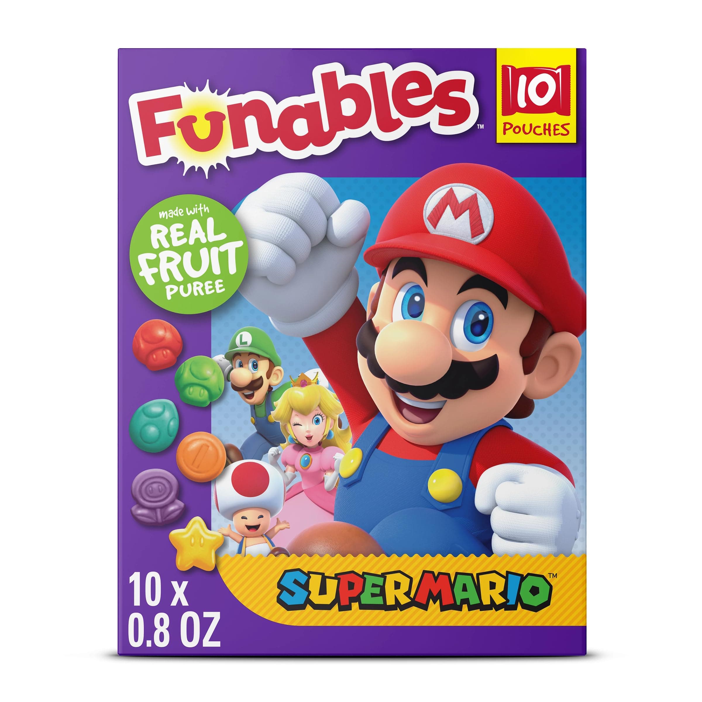 Funables Fruity Snacks, Super Mario, Assorted Fruit, Flavored Snacks, 0.8 oz 10 ct Super Mario 10 Count