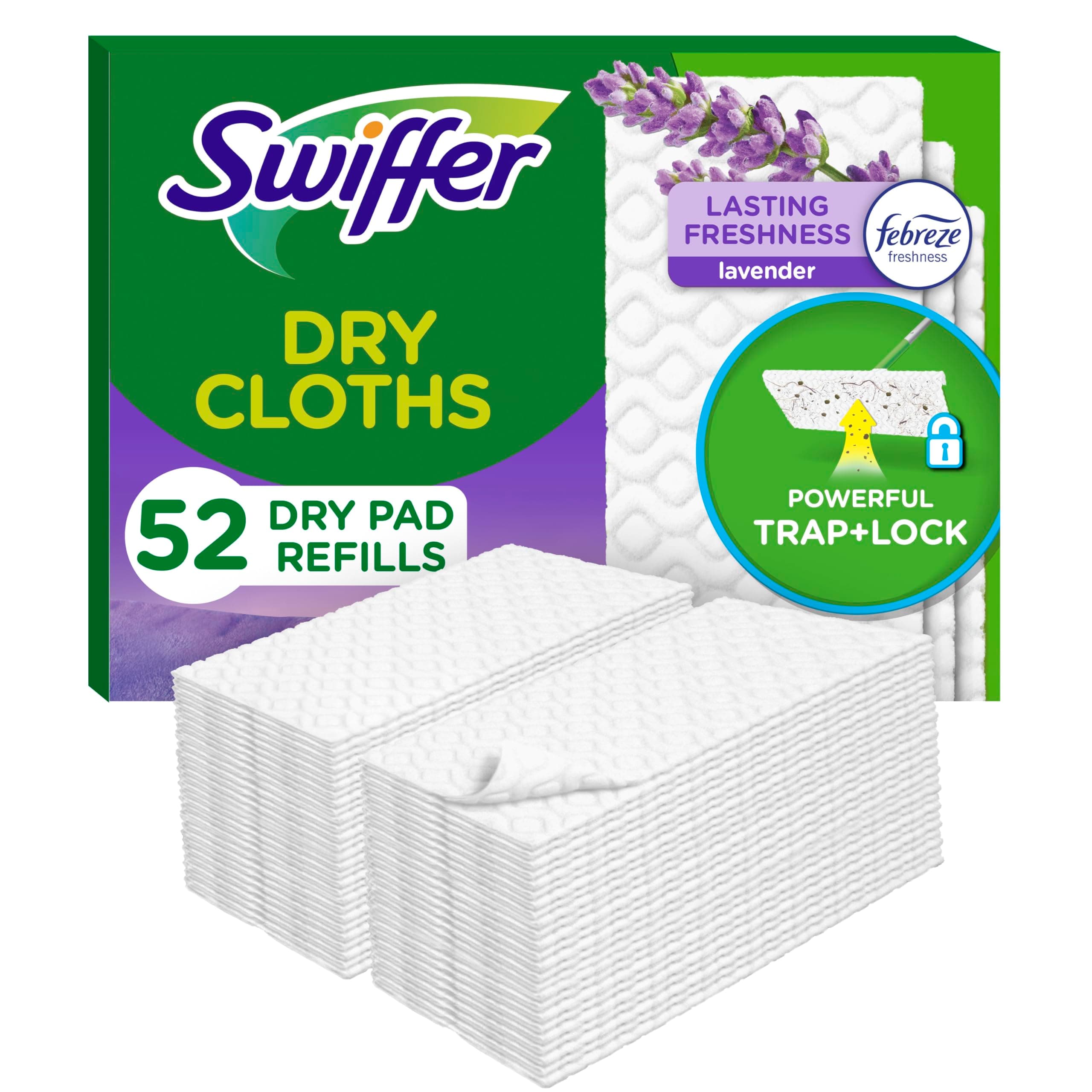 Swiffer Sweep + Mop, Dry Pads Refill, Floor Cleaner for Dirt, Dust, Hair, Cleaning Cloths for Mopping Home, Bathroom, Kitchen, Dust Mop, Floor Duster, Lavender, 52ct 52 count (Pack of 1)