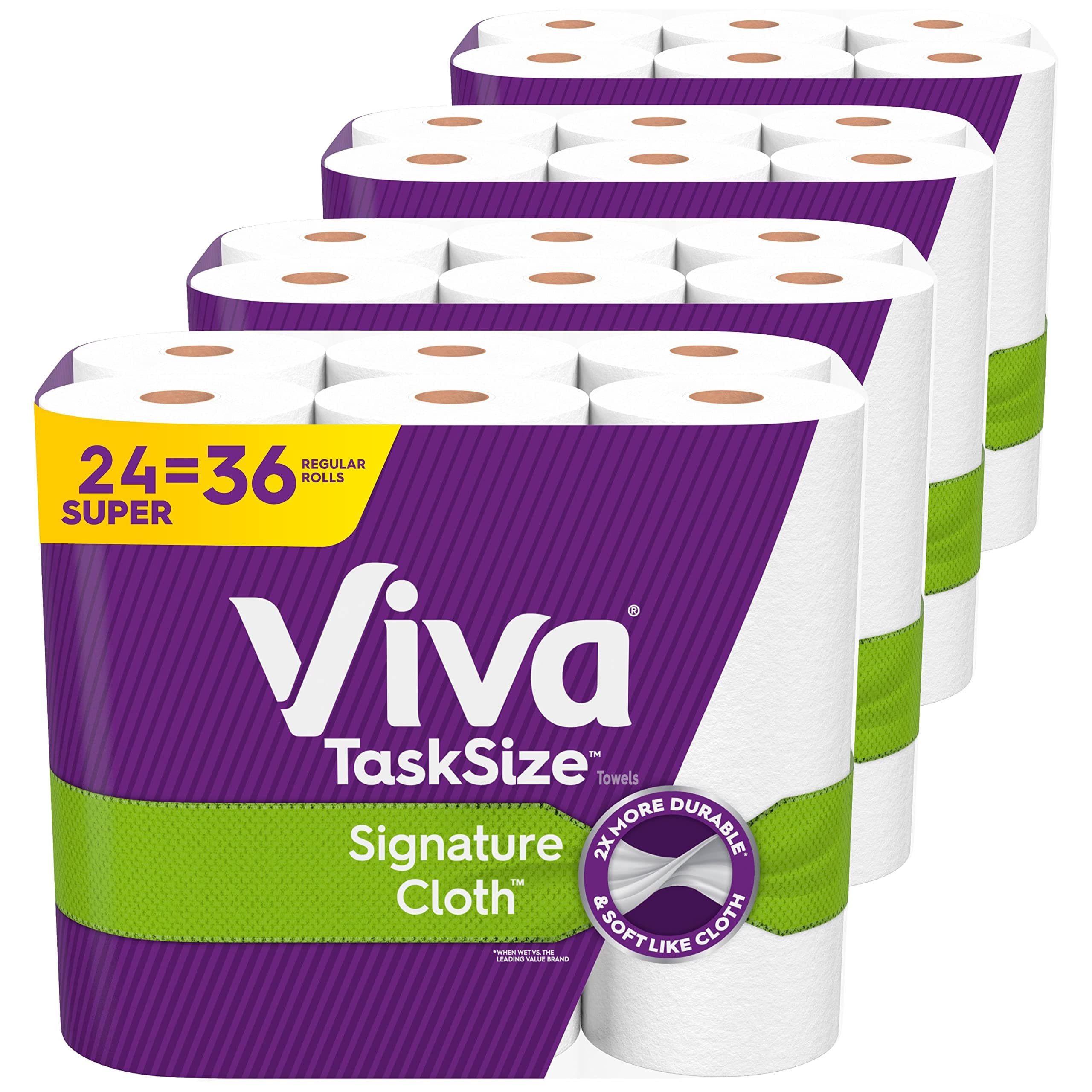 Viva Signature Cloth Paper Towels, Task Size - 24 Super Rolls (4 Packs of 6), 81 Sheets per Roll 486 Sheet (Pack of 4) White