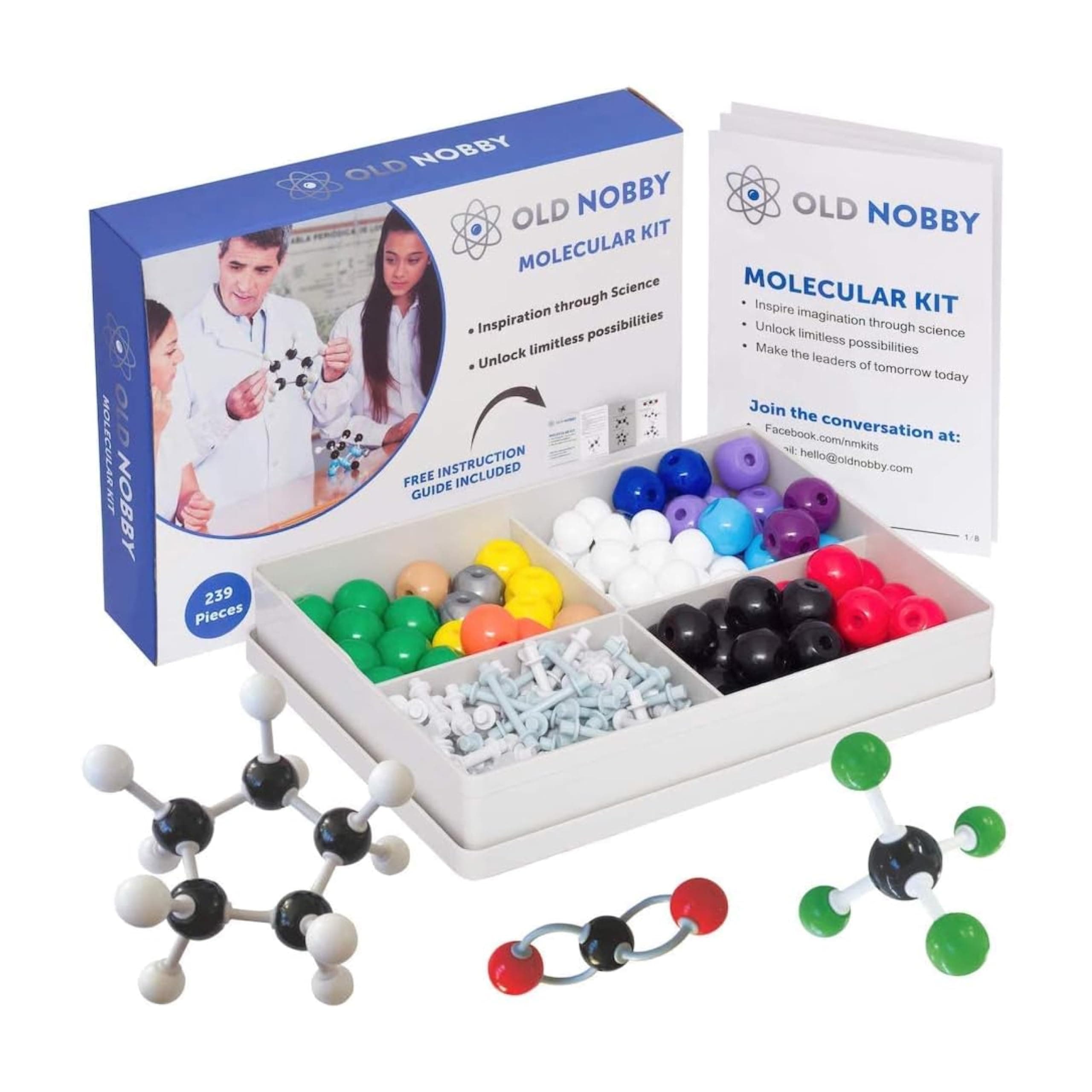 Lessons in Chemistry Model Kit - Old Nobby 239 Pc Molecular Set Organic Chemistry for Students - Complete Molecular Model Kit for STEM, Visualizing Atoms, Bonds and Structures 239-Piece Kit