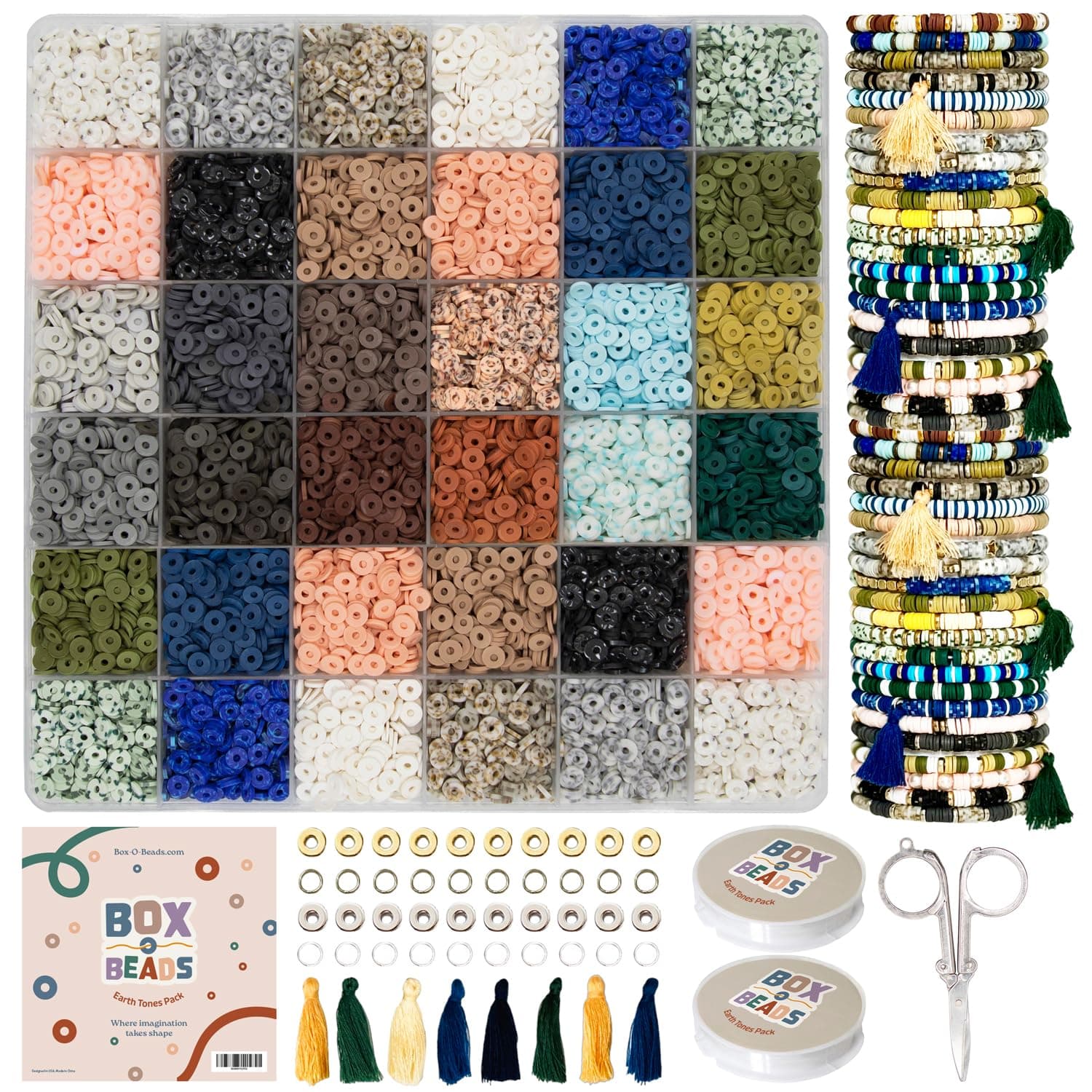 Box-O-Beads Clay Beads Bracelet Making Kit - 6000 Pieces for Jewelry Making - Inspiring Clay Beads Bracelet Kit for Girls - Perfect Bead Kits for Ages 10-12 - DIY Creative Arts & Crafts – Earth Tones