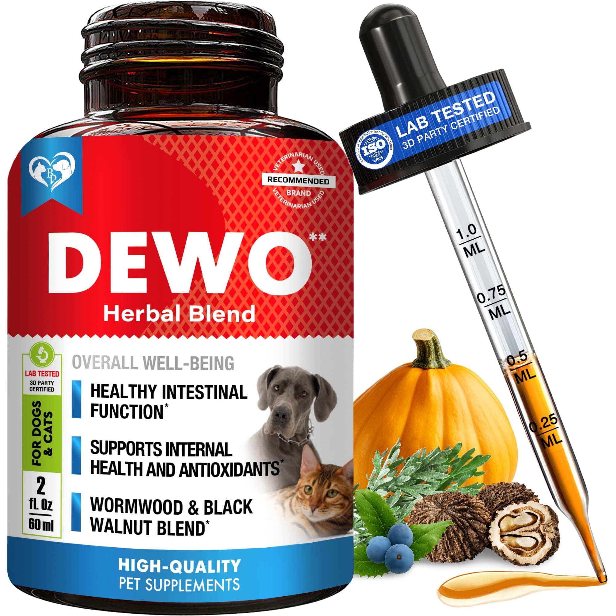 Natural Intestinal Defense for Dogs, Puppies & Cats, Kitten – Herbal Cleanse with Wormwood, Black Walnut – Promotes Healthy Gut – Advanced Broad Spectrum Formula for Large, Medium Small para Perros 1 pack (60 ml)