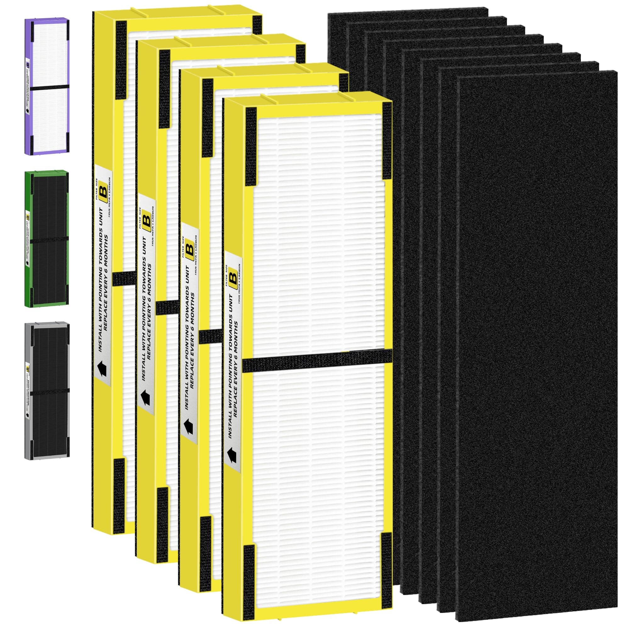 FLT4825 HEPA Filter B Replacement Compatible with G-Guardian Air Purifiers AC4825 AC4825E AC4825W AC4300 AC4800 AC4900 AC4850,4 H13 True HEPA Filters+8 Carbon Pre-Filters Yellow - Original Filter 4 HEPA Filters + 8 Carbon Pre-Filters