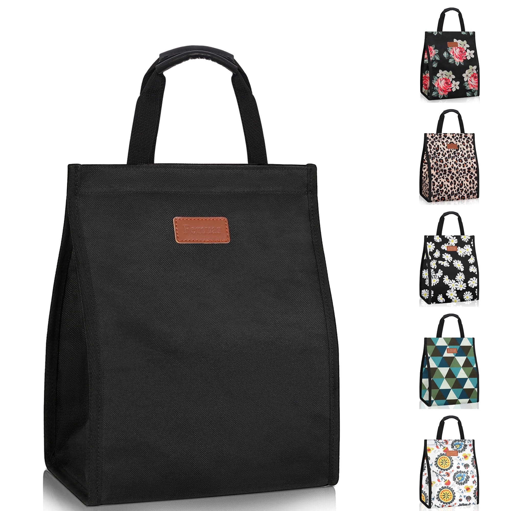 Lunch Bags for Women Insulated Reusable Lunch Tote with Internal Pocket, Adult Lunch Tote bag for Work (Black Black 1 pack