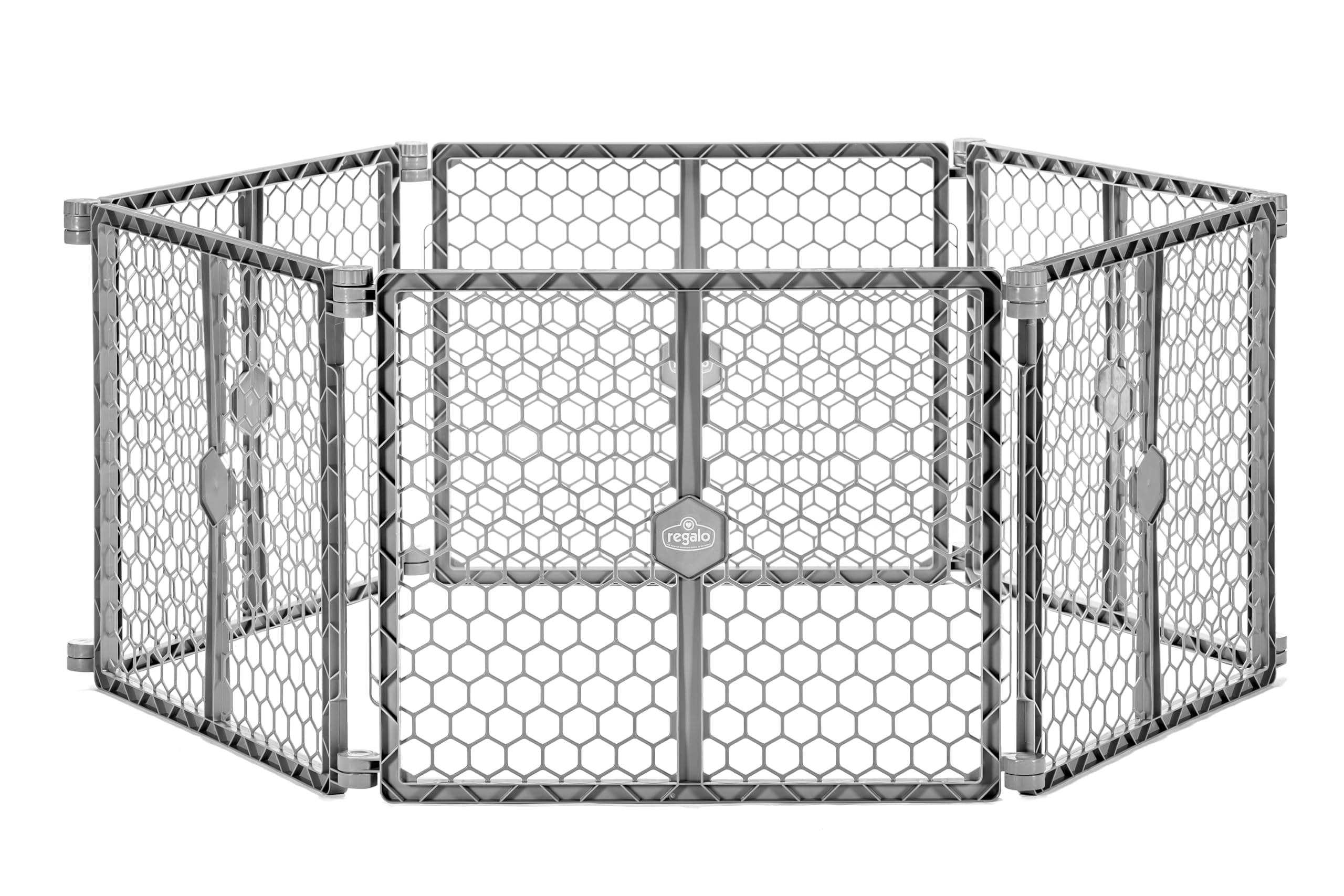 Regalo Plastic 192-Inch Super Wide Adjustable Baby Gate and Play Yard, 4-in-1, Bonus Kit, Includes 4 Pack of Wall Mounts Gray