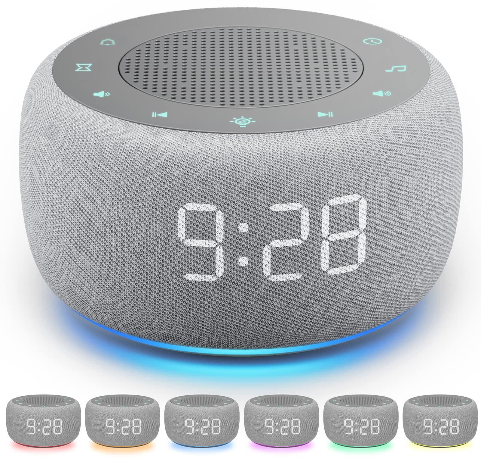 Buffbee Sound Machine & Alarm Clock 2-in-1, 18 Soothing Sound, 7 Night Light, Sleep Timer, Precise 30-Level Volume Control White Noise Machine A-Grey