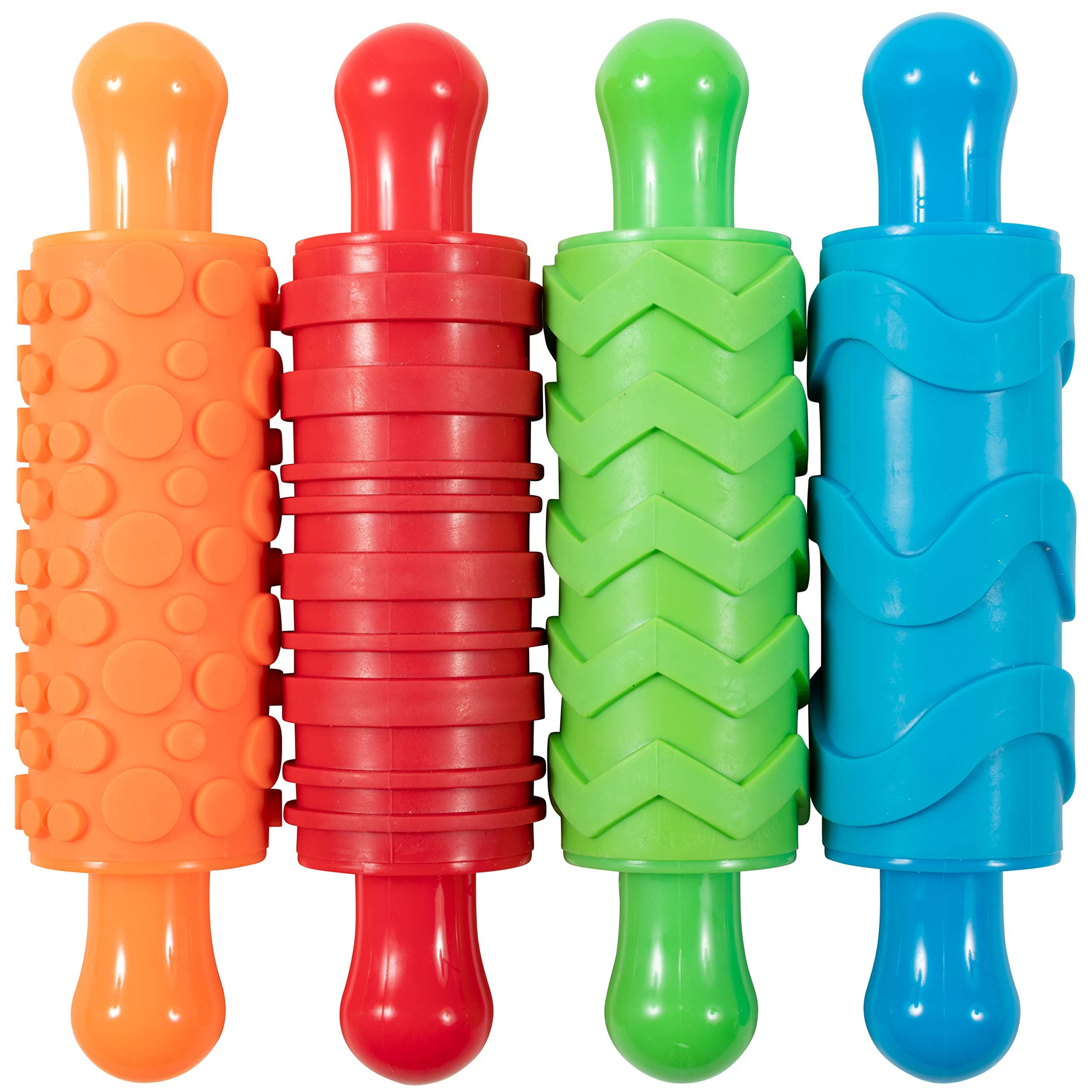 READY 2 LEARN Paint and Dough Texture Rollers | Set of 4 | Patterned Rolling Pins for Kids | Play Dough Accessories and Art Tools Original Colors