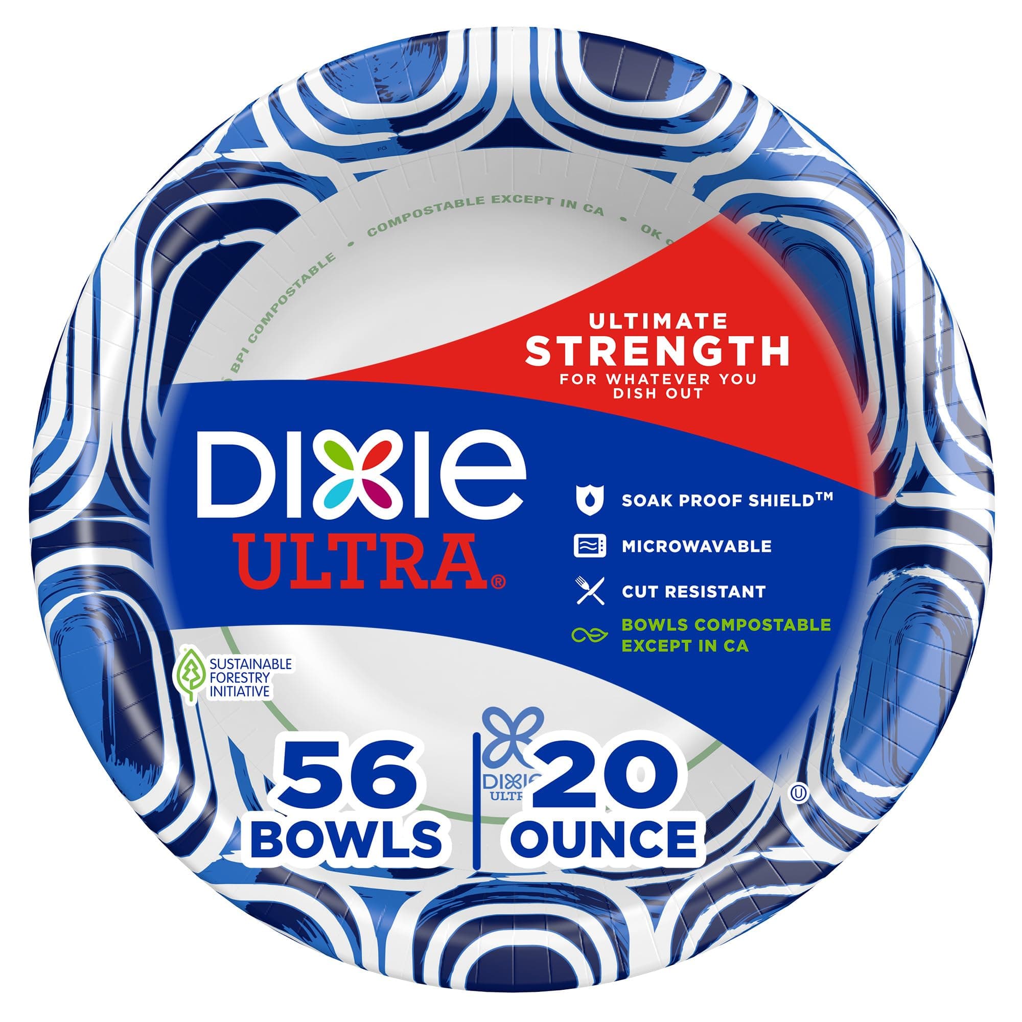 Dixie Ultra, Large Paper Bowls, 20 Oz, 56 Count, Microwave Safe, Compostable, Disposable Bowls Great For Breakfast, Lunch, And Dinner Meals 56 Count (Pack of 1)