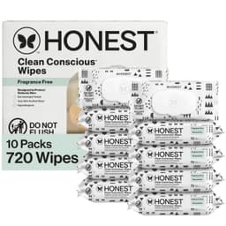 The Honest Company Clean Conscious Multi-Use Wipes, Unscented Hypoallergenic Baby Wipes for Sensitive Skin, 99% Water Plant-Based Compostable Wipes, Pattern Play, 720 Count Pattern Play 72 Count (Pack of 10)