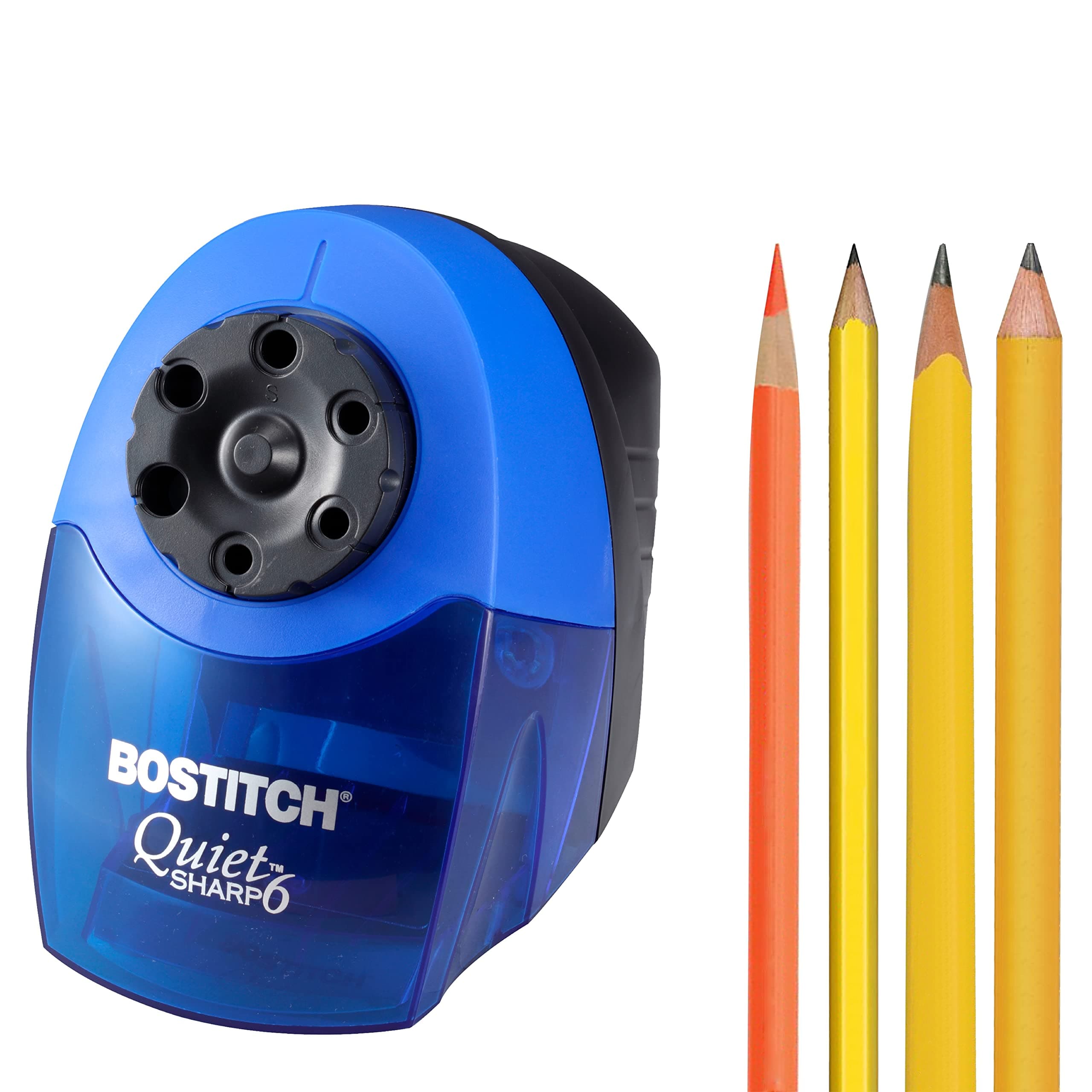 Bostitch Office QuietSharp Electric Pencil Sharpener, Heavy Duty Classroom or Office Use, Size Selector with 6 Different Sizes, Blue Blue Classroom Sharpener