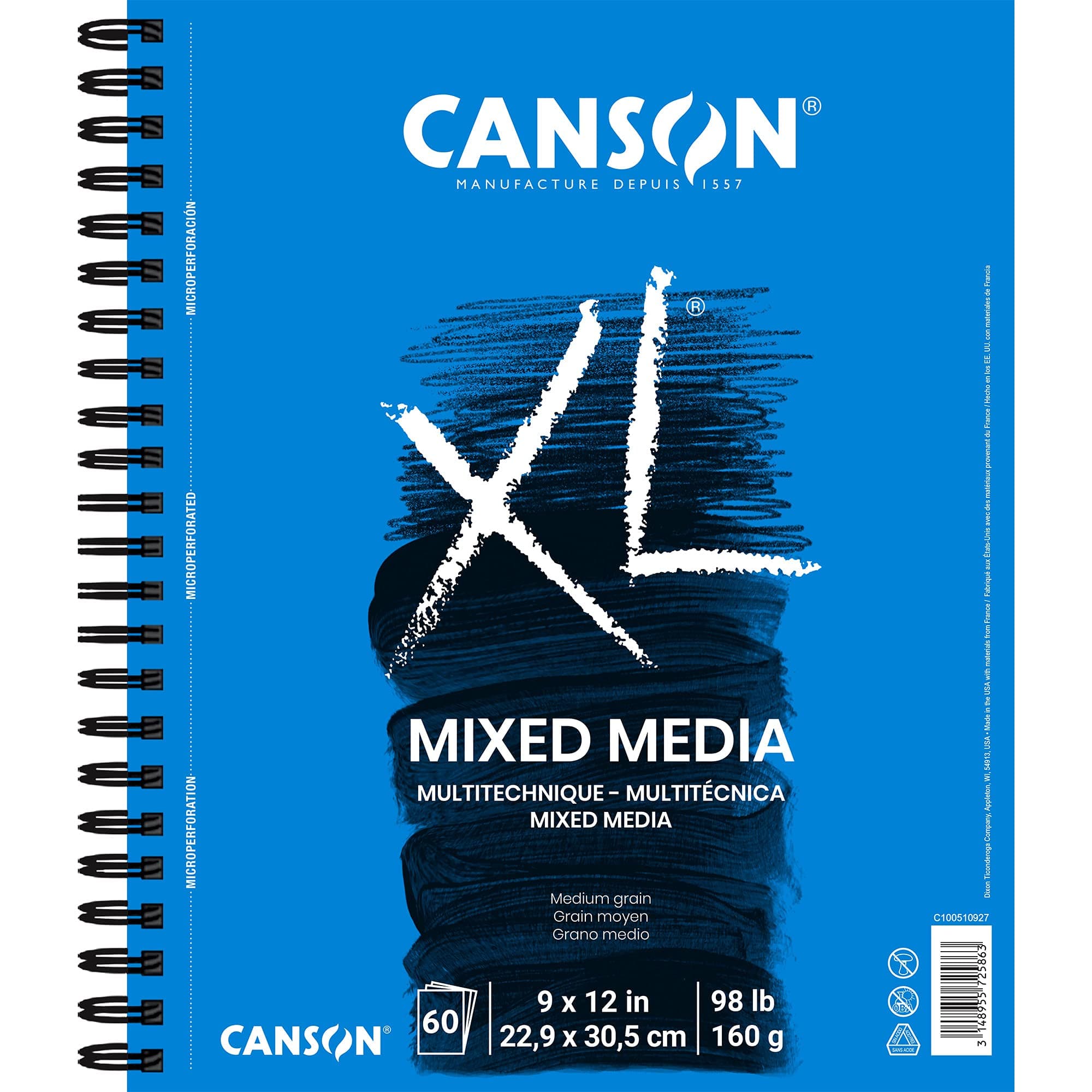 Canson XL Series Mixed Media Pad, Side Wire, 9x12 inches, 60 Sheets – Heavyweight Art Paper for Watercolor, Gouache, Marker, Painting, Drawing, Sketching 9x12 Mixed Media Side Wire