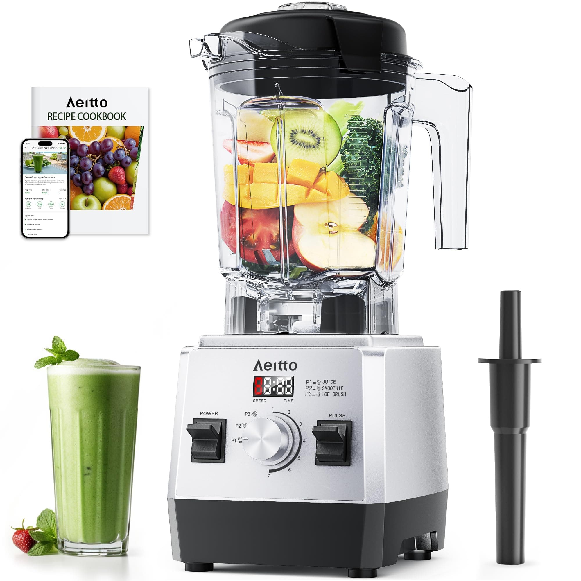 Aeitto Blenders for Kitchen with 68Oz. Jar, 1800W Max Power Smoothie Blender, 3 Preset Programs & 7 Speeds, Professional Countertop Blender for Smoothies, Ice Crush, Frozen Drinks, Silver Silver 68oz