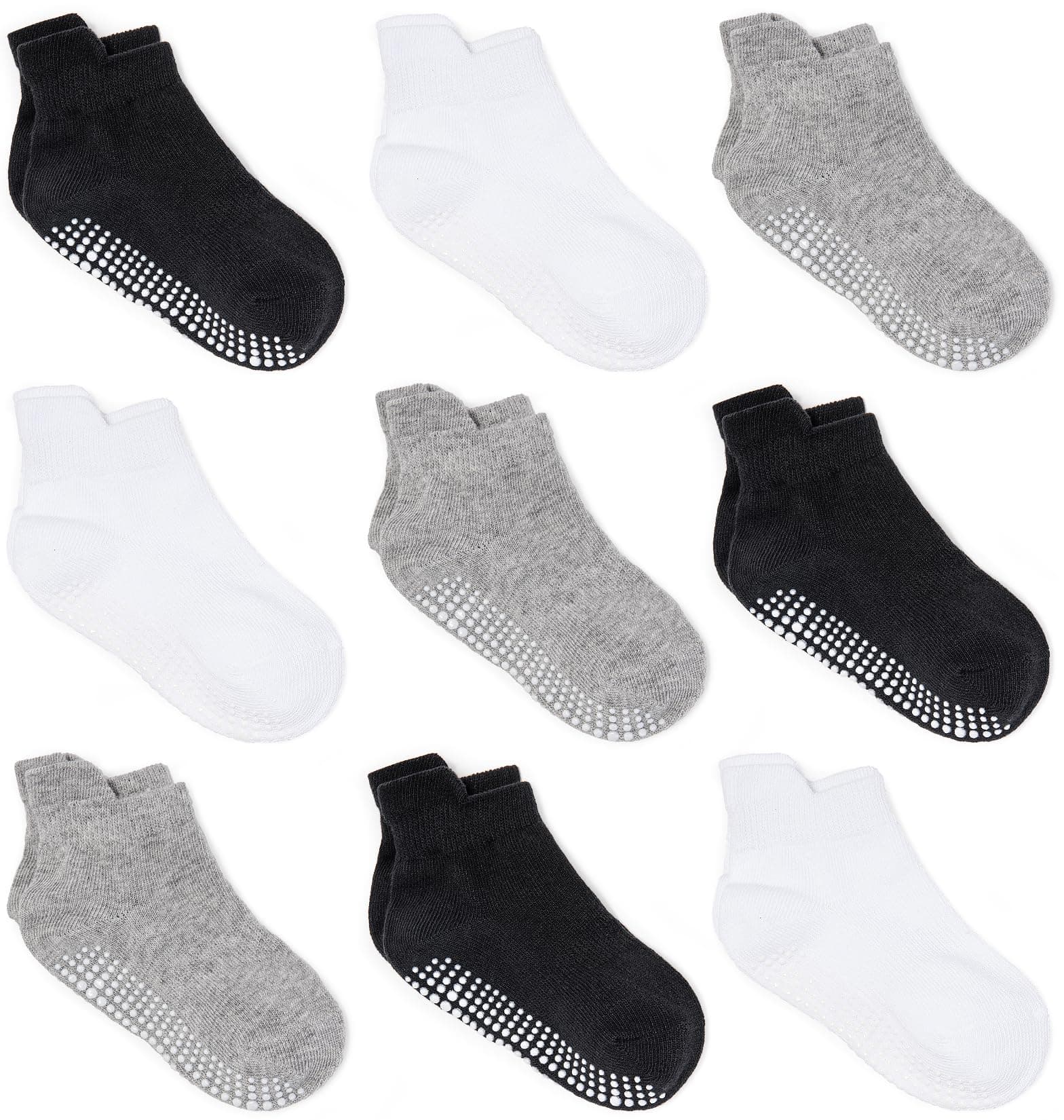 Zaples Baby Non Slip Grip Ankle Socks with Non Skid Soles for Infants Toddlers Kids Boys Girls 1-3T Assorted - 9 Pairs