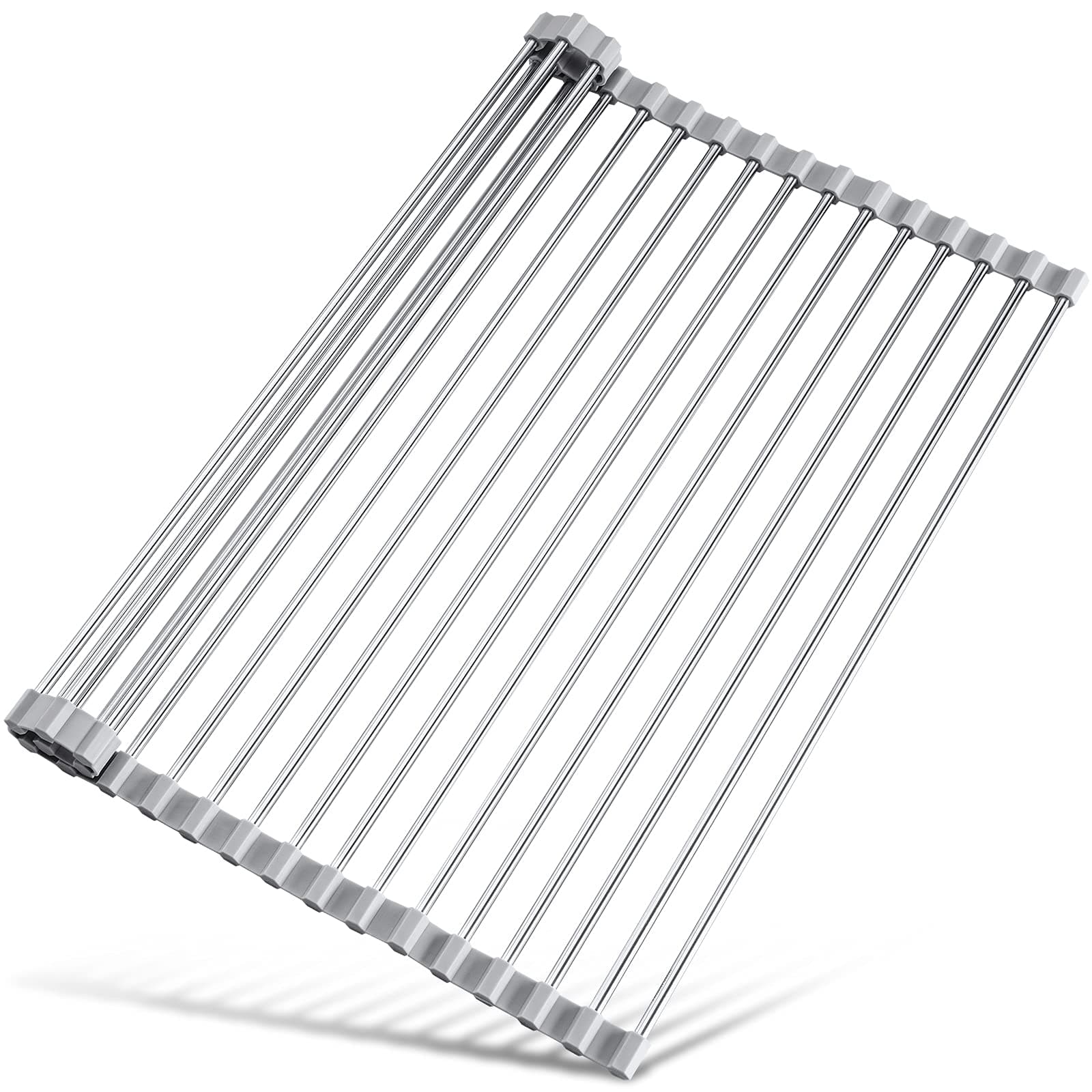 Tomorotec 17.7" x 15.5" Roll Up Dish Drying Rack Over Sink Drying Rack Sink Cover Kitchen Sink Accessories Gadget Multipurpose Organizer Foldable Stainless Steel Drainer (Grey) Gray 17.7 x 15.5 in