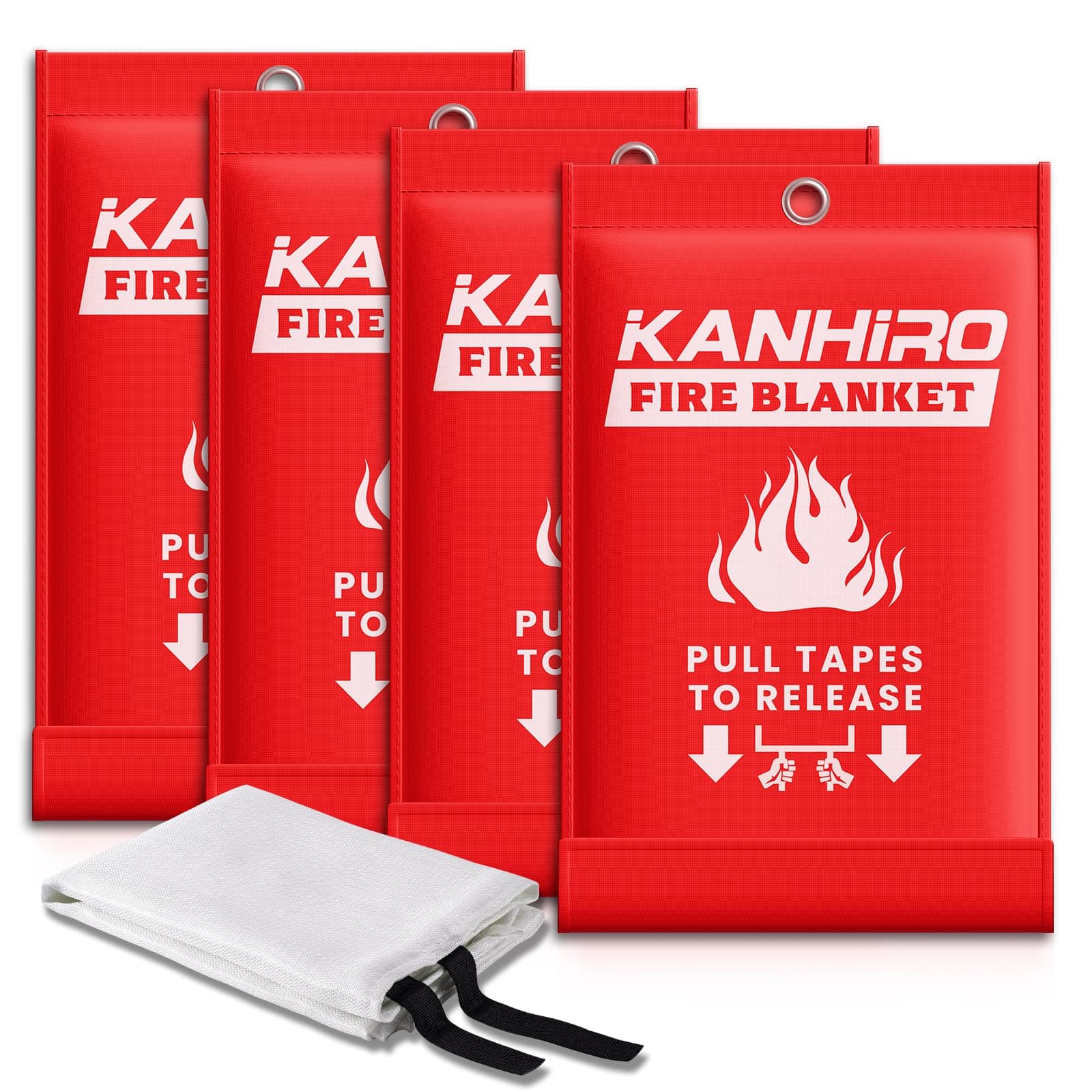 Emergency Fire Blanket for Home Kitchen - KANHIRO Fiberglass Fire Suppression Blanket Great for School, Fireplace, Grill, Car, Office, Warehouse (4 Pack, 39 in X 39 in) 4-pack Red
