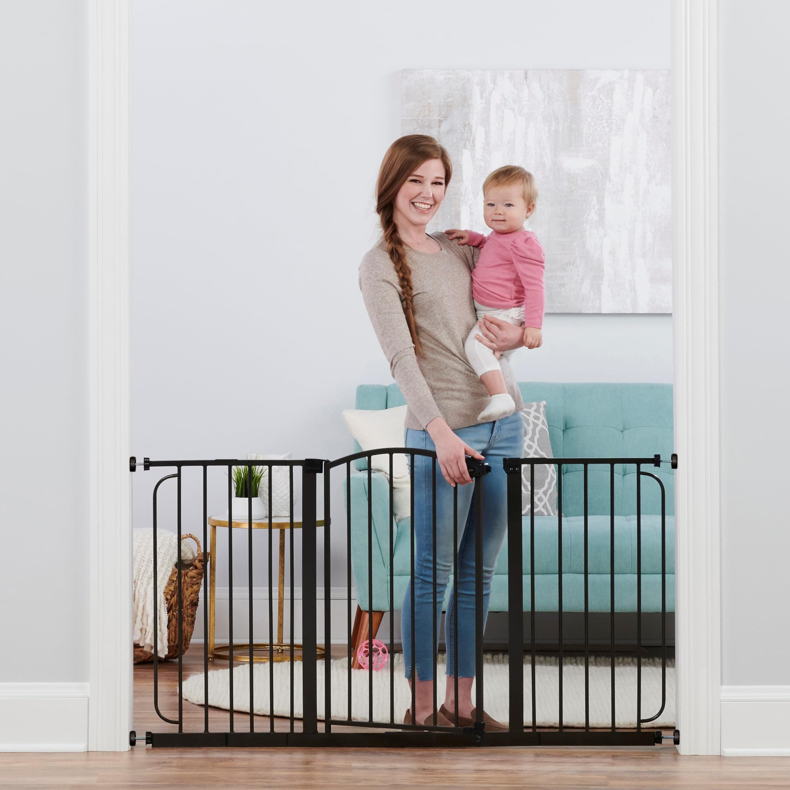 Regalo 58-Inch Easy Step Extra Tall Arched Décor Walk Thru Baby Gate, Award Winning Brand, Includes 4-Inch Extension Kit, 4 Pack Pressure Mount Kit and 4 Pack Wall Mount Kit, Bronze Black - 29-58"w X 30"h
