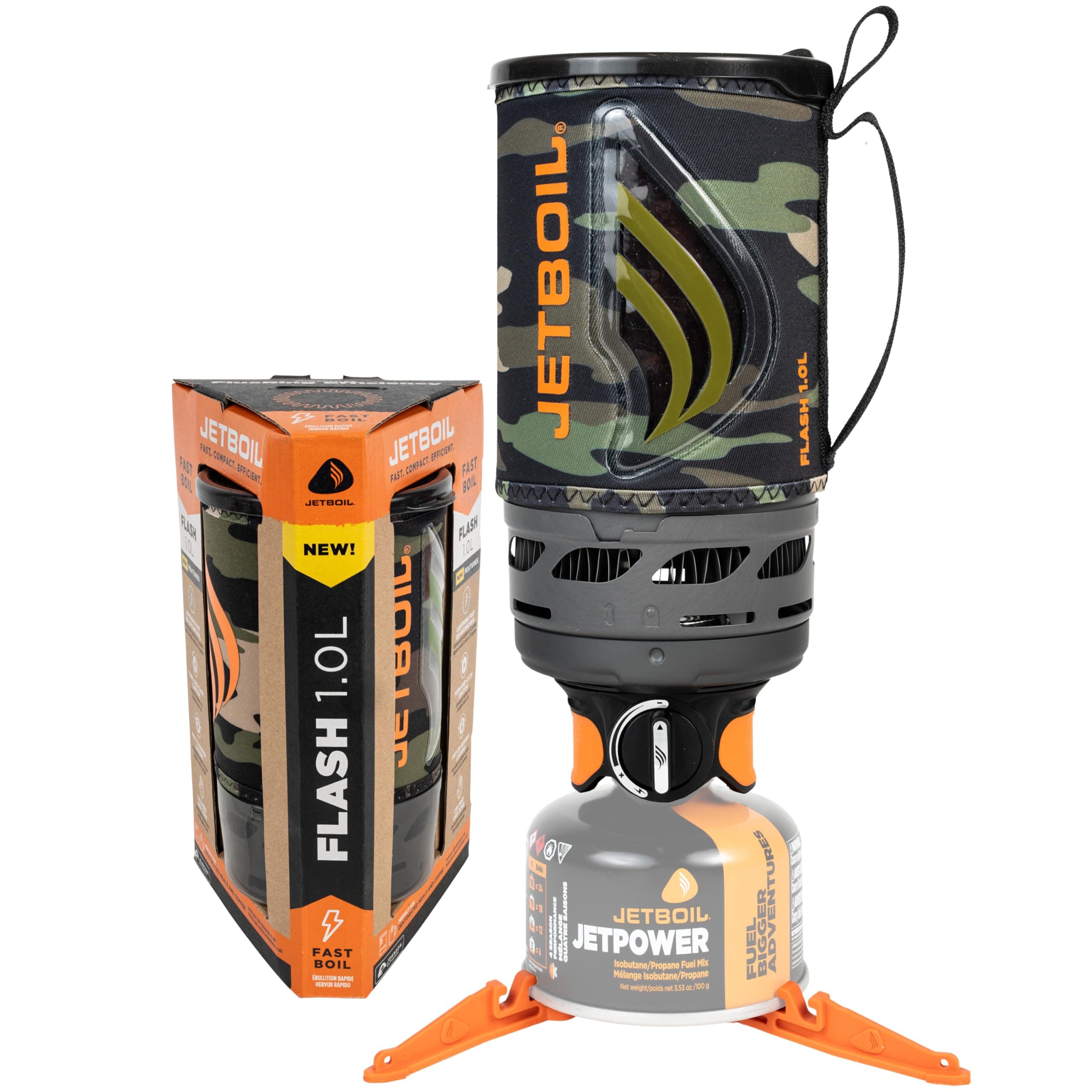 Jetboil Flash 1.0L Portable Fast Boil Stove for Camping and Backpacking with 1-Step Auto Ignition, New for 2025, Propane/Isobutane Burner with Cooking Cup Dark Camo