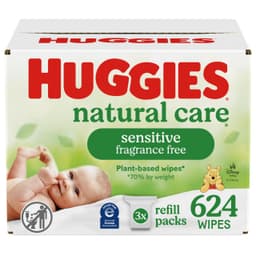 Huggies Natural Care Sensitive Baby Wipes, Hypoallergenic, 99% Purified Water, 3 Refill Packs (624 Wipes Total) Unscented 208 Count (Pack of 3)