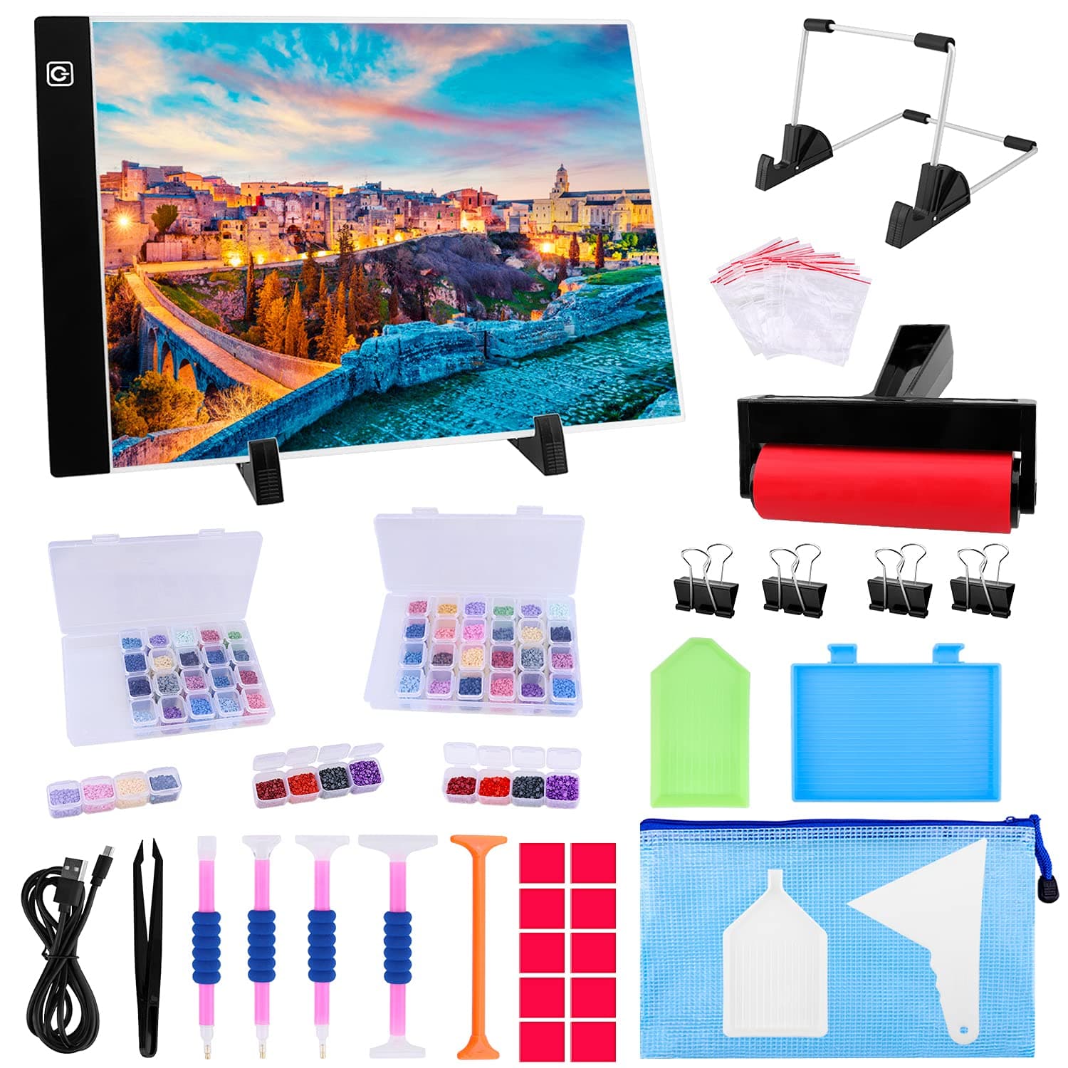 Ratukall 183PCS A4 Diamond Painting Light Pad Kit, Light Board for Diamond Painting Accessories, Tracing Light Box with 5D Painting Tools Set for Full Drill & Partial Drill Art 01-A4 Light Pad Kit