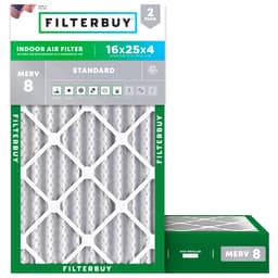 Filterbuy 16x25x4 Air Filter MERV 8 (MPR 700) Dust Defense Replacement (2-Pack), Electrostatic Pleated HVAC AC Furnace Filters, Made in USA (Actual Size: 15.50 x 24.50 x 3.63)