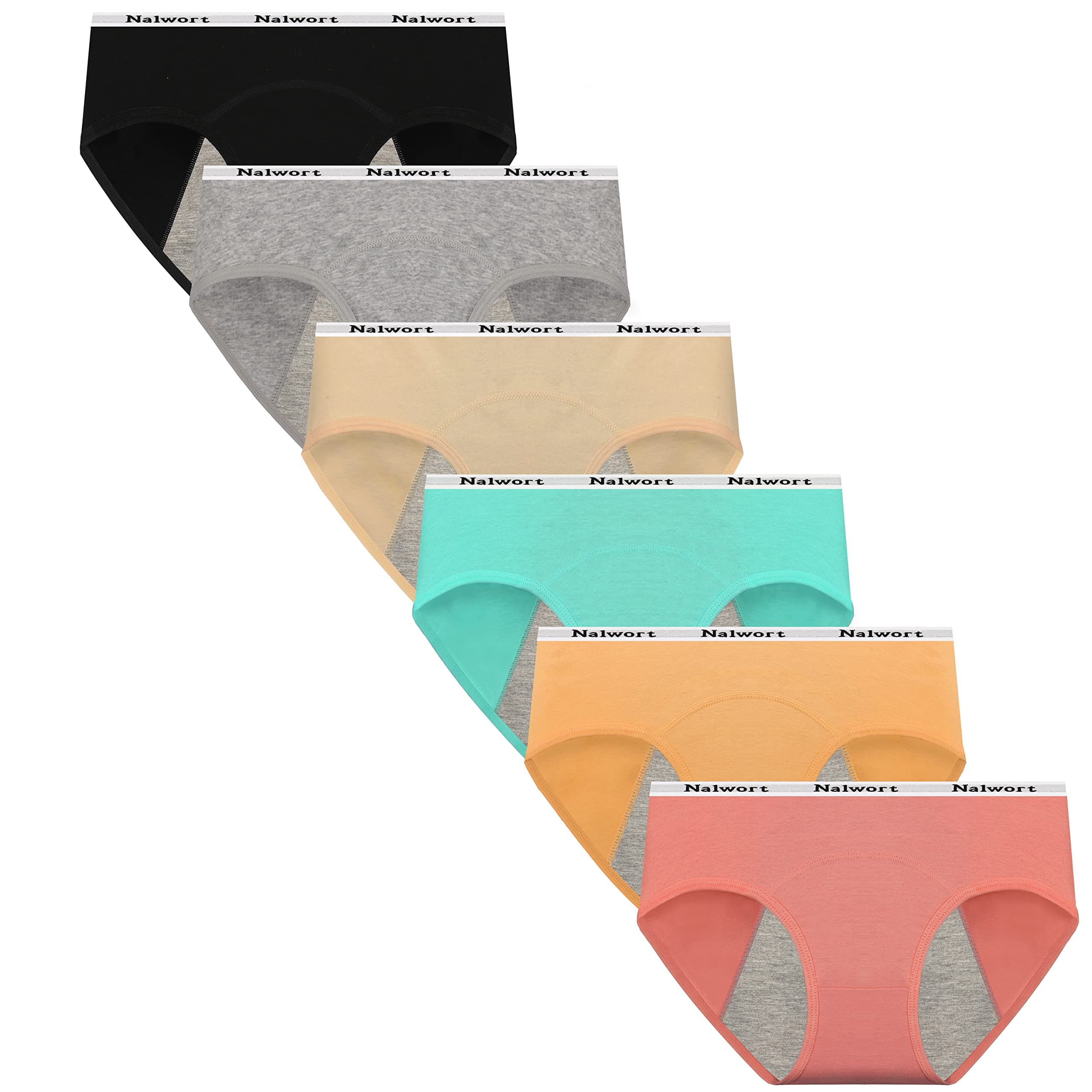 Nalwort Teen Girls Period Underwear Menstrual Period Panties Leak-Proof Cotton Protective Briefs Pack of 6 12-14 Years Multicolor-5
