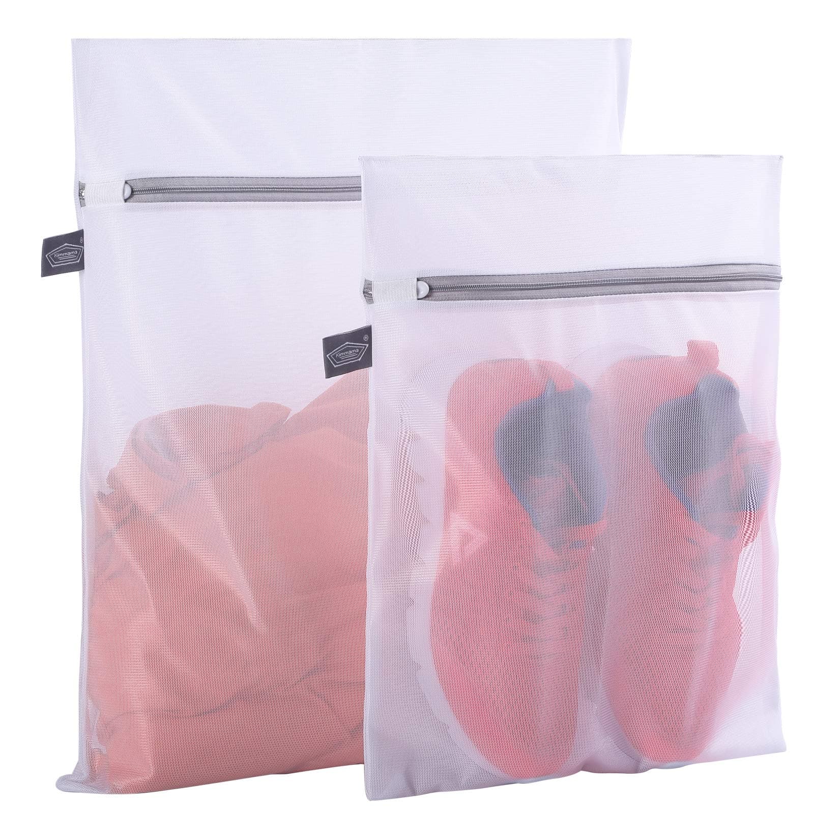 Kimmama Set of 2 Delicates Laundry Bags,Durable Zipper Mesh Laundry Bag,Bra Fine Mesh Wash Bag,Keep Cloth Shape in the Washer 1L(16x20")+1M(12x16") White