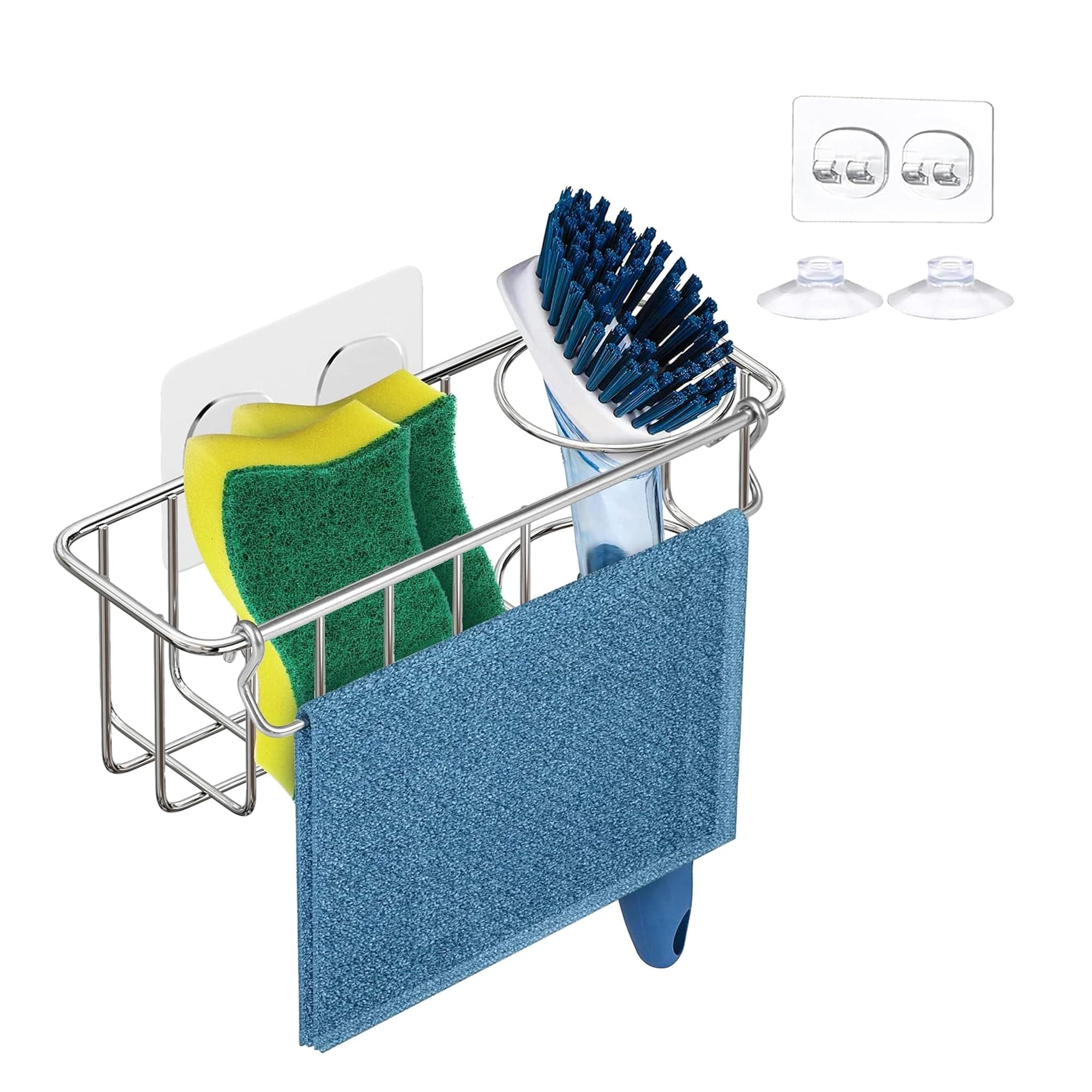 KESOL RustProof Sponge Holder Caddy for Kitchen, Stainless Steel Organizer, Brush Holder, 304 Accessories, Suction Cup + Adhesive Silver