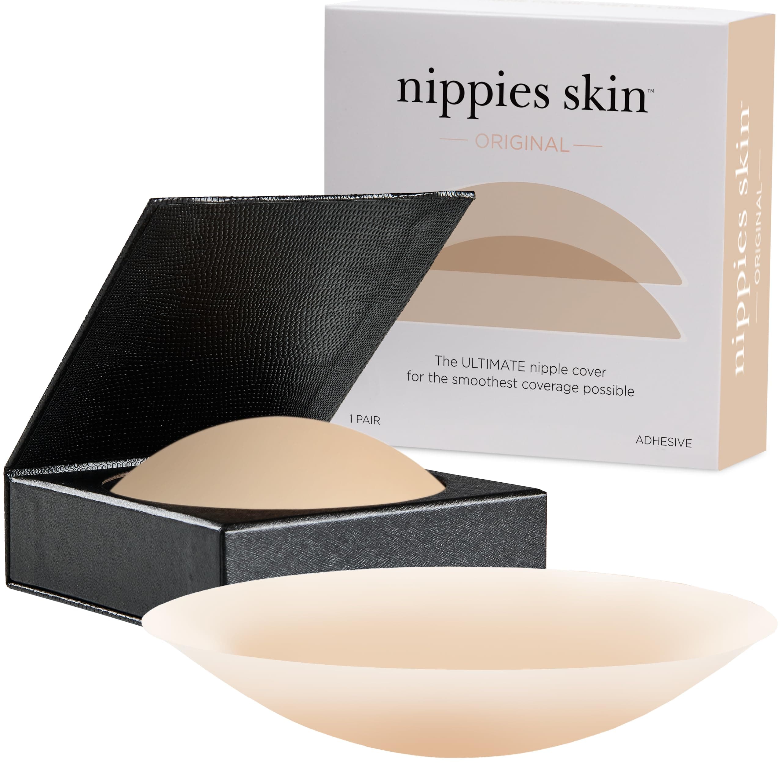 Nippies Nipple Covers for Women - Reusable Sticky Silicone Pasties with Travel Case - Original Circle or Lift Style Available Size 1 (Fits A-C Cups) Circles Crème