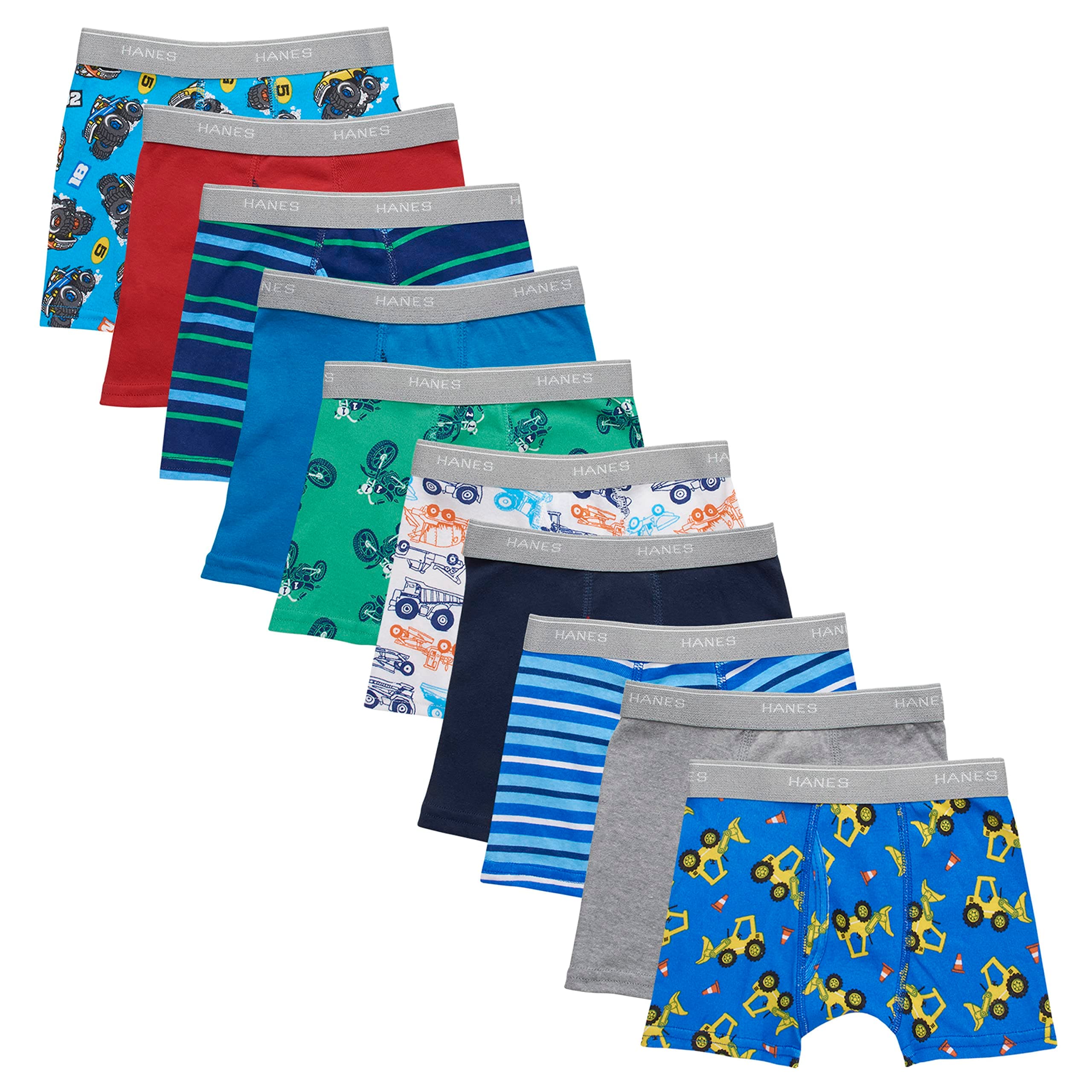 Hanes boys Hanes Boys' and Toddler Underwear, Comfort Flex Wb Boxer Briefs, 10-pack 10 Solids/Stripes/Prints - 10 Pack 4T