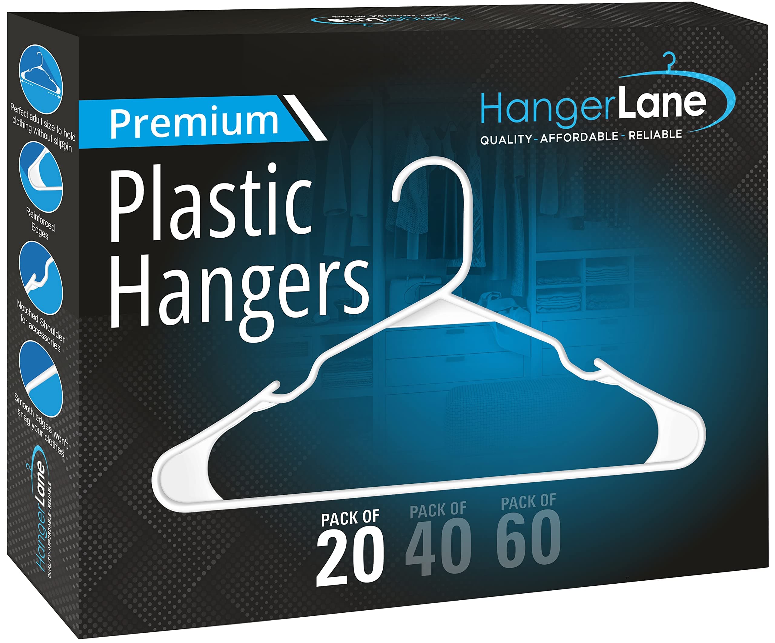 Space Saving White Plastic Hangers 20, 40, 60 Pack for Clothes, Shirts, Jackets, Pants, Laundry & More