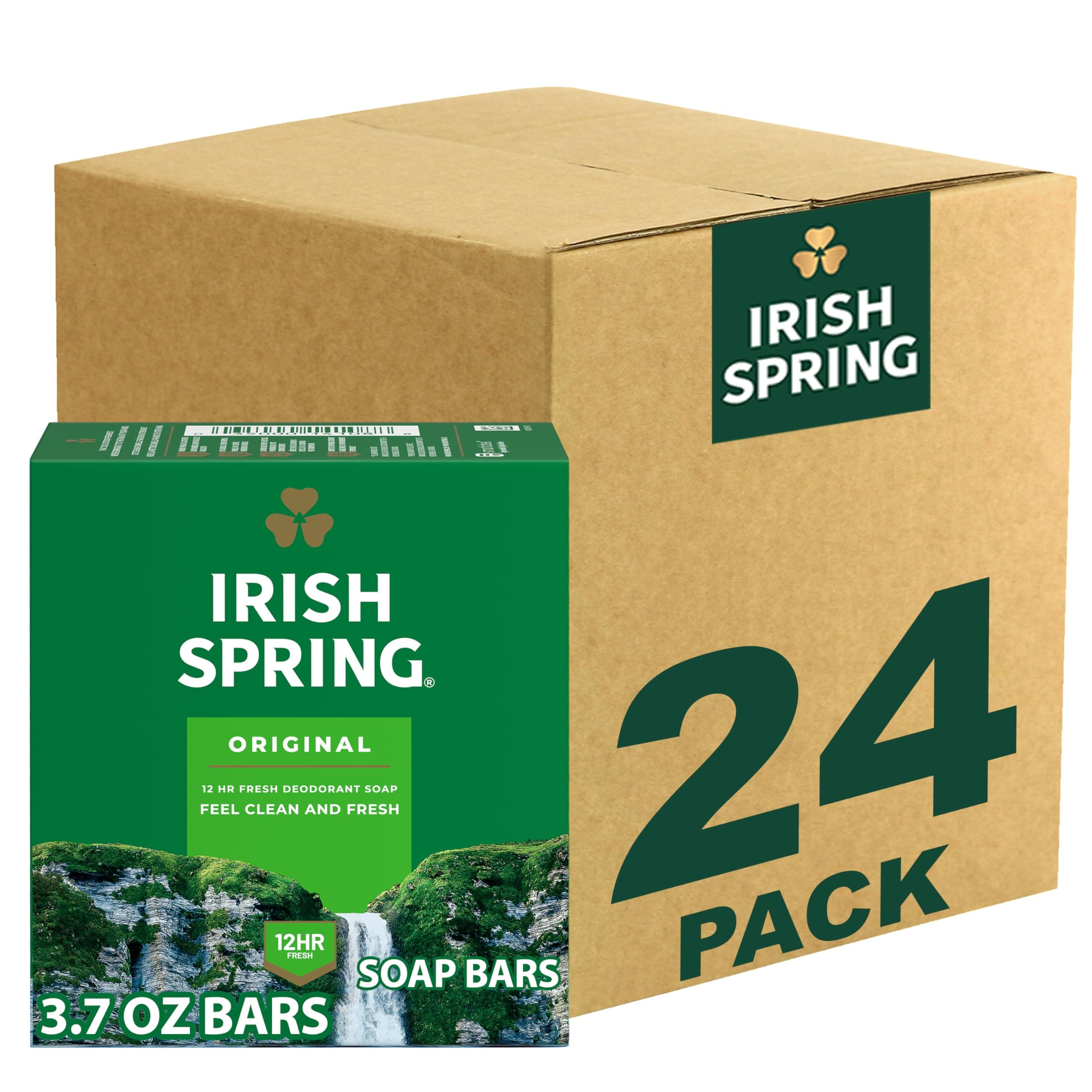 Irish Spring Bar Soap for Men, Original Clean, Smell Fresh and Clean for 12 Hours, Men Soap Bars for Washing Hands and Body, Mild for Skin, Recyclable Carton, 3.7 Ounce - 3 Count (Pack of 8) Original 3.7 Ounce (Pack of 24)