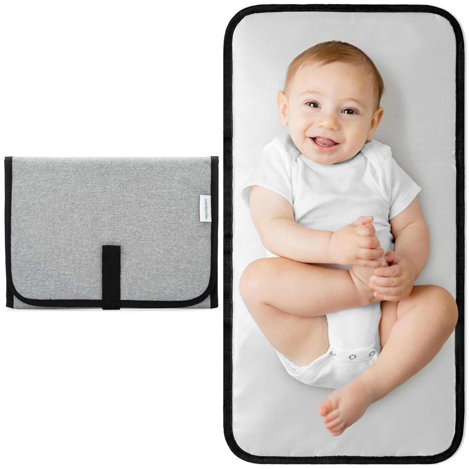 Comfy Cubs Baby Changing Pad Compact Size - Waterproof Diaper Changing Mat with Cushioned Pillow - Soft & Lightweight, Foldable Design for Travel - Stylish Design for Boys and Girls - Solid Grey Solid Grey Compact
